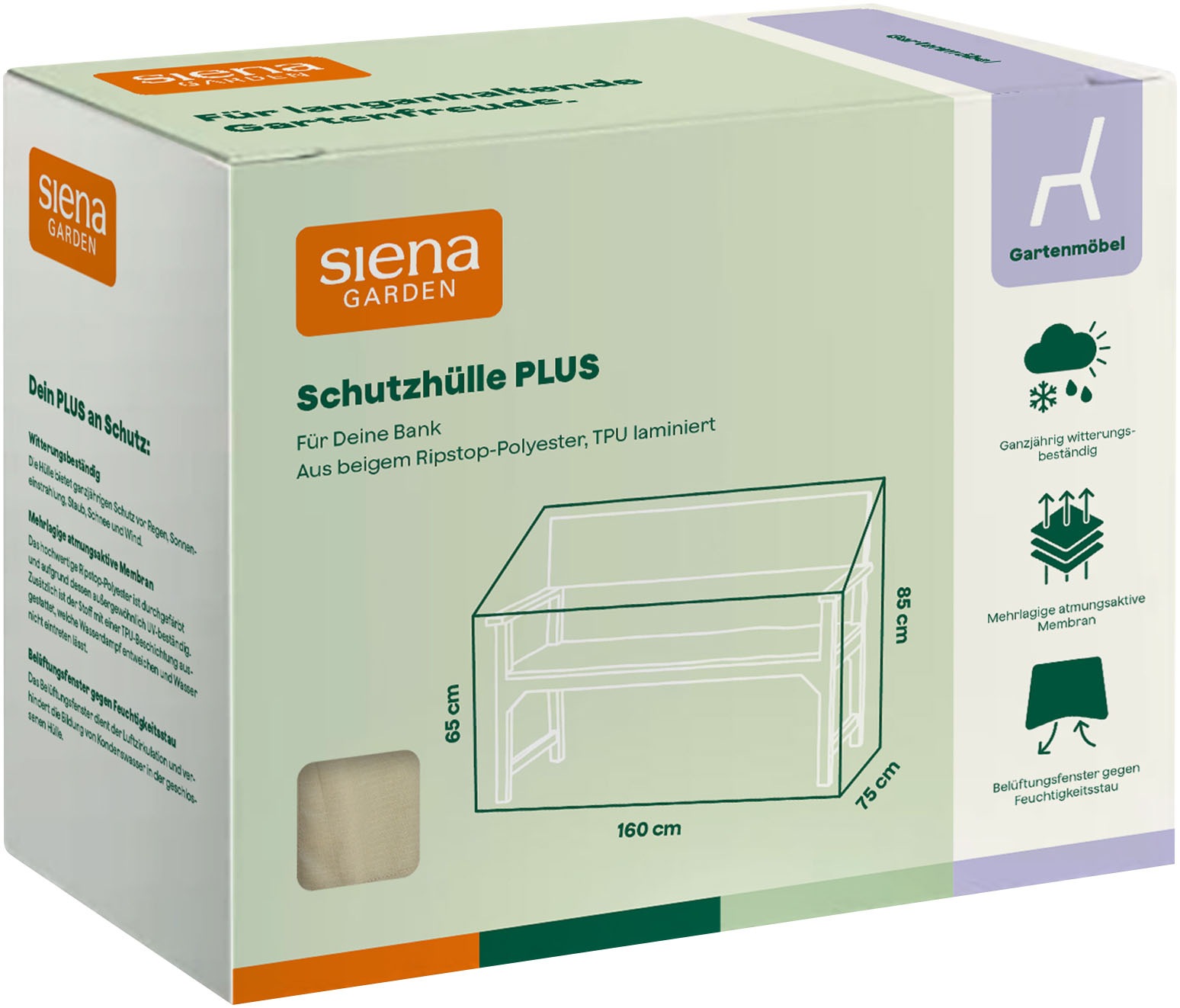 Siena Garden Gartenmöbel-Schutzhülle »Bankhülle Plus« 160 x 75 x H 65/85 cm