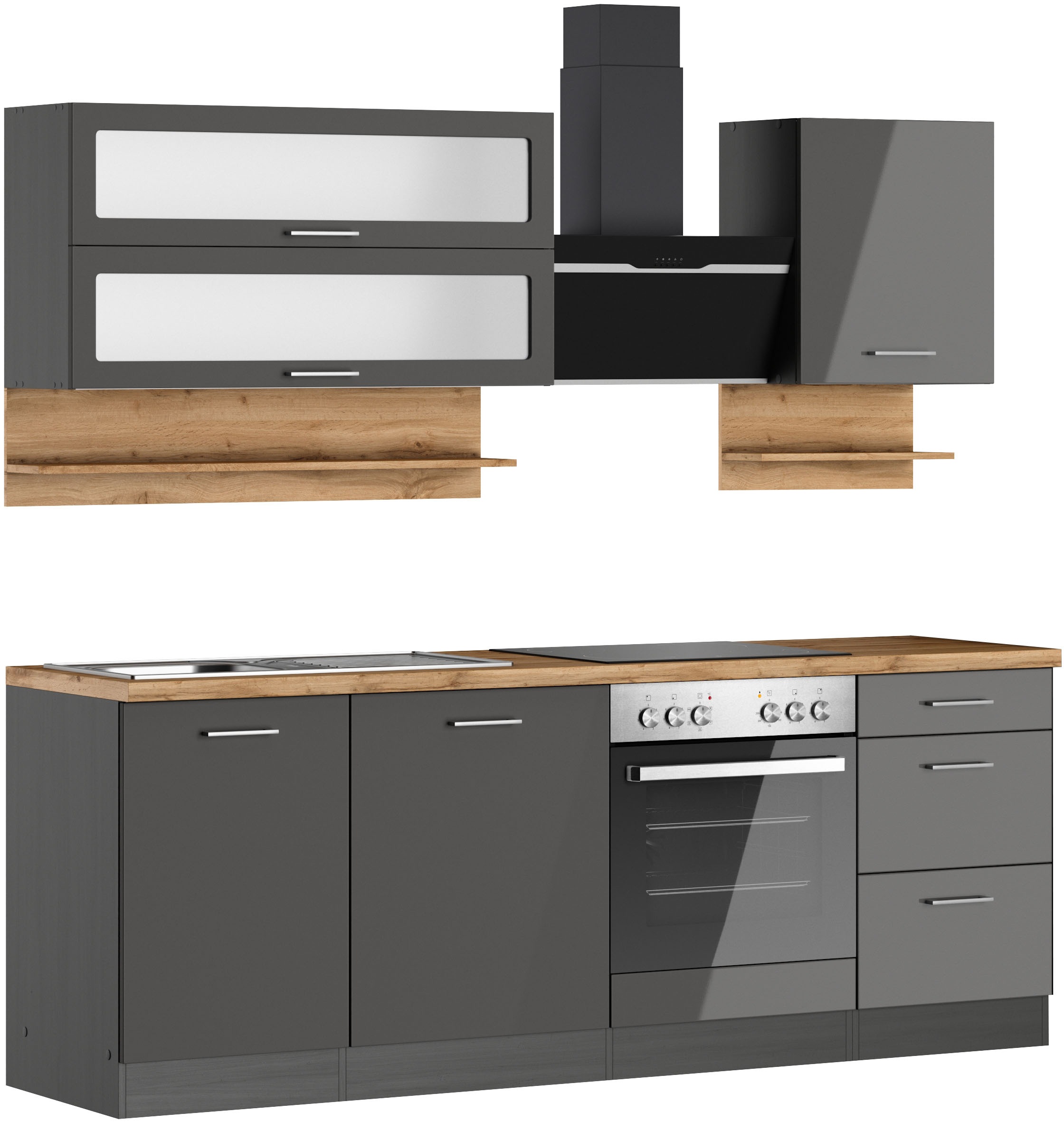 KOCHSTATION Küchenzeile »KS-Milan«, 220 cm breit, robuste Metallauszüge, vi günstig online kaufen