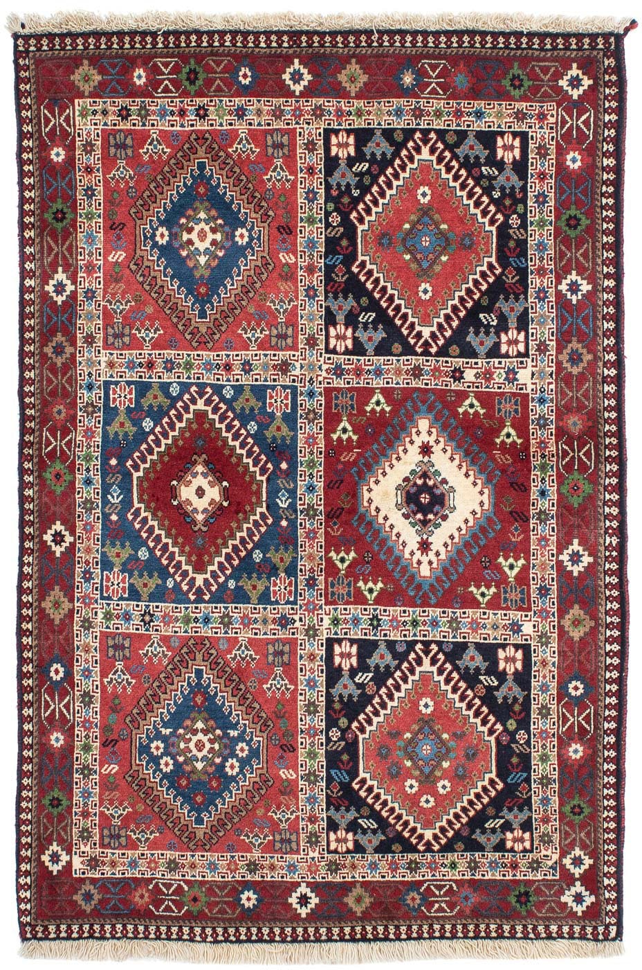 morgenland Wollteppich »Yalameh Felder Blu 144 x 99 cm«, rechteckig, 10 mm günstig online kaufen