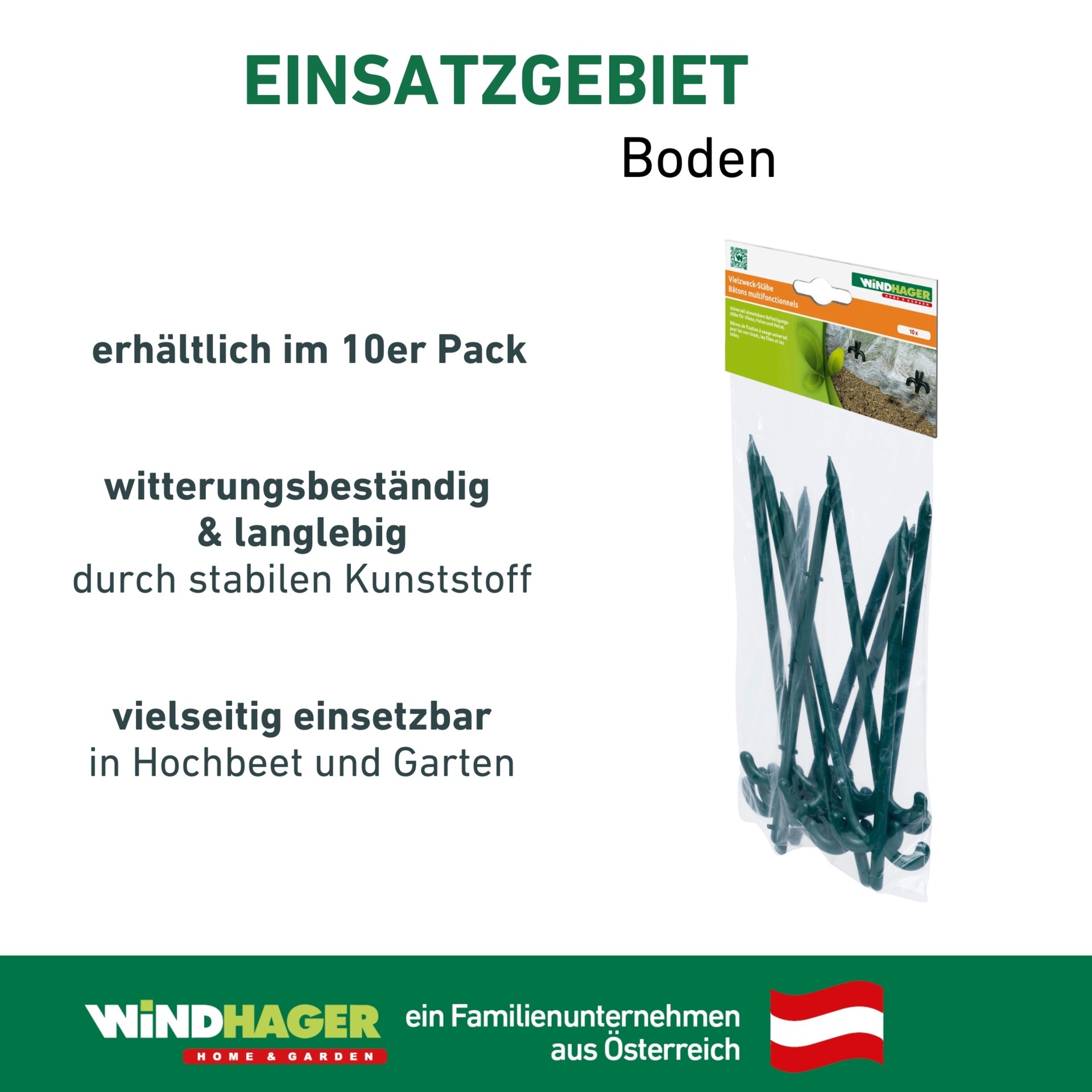 Windhager Gartenvlies »Vielzweckstäbe universell einsetzbar, 10 Stk.« Packung, 10 Stk. tlg. Erdspieß für Folien und Vlies, 25 cm, grün