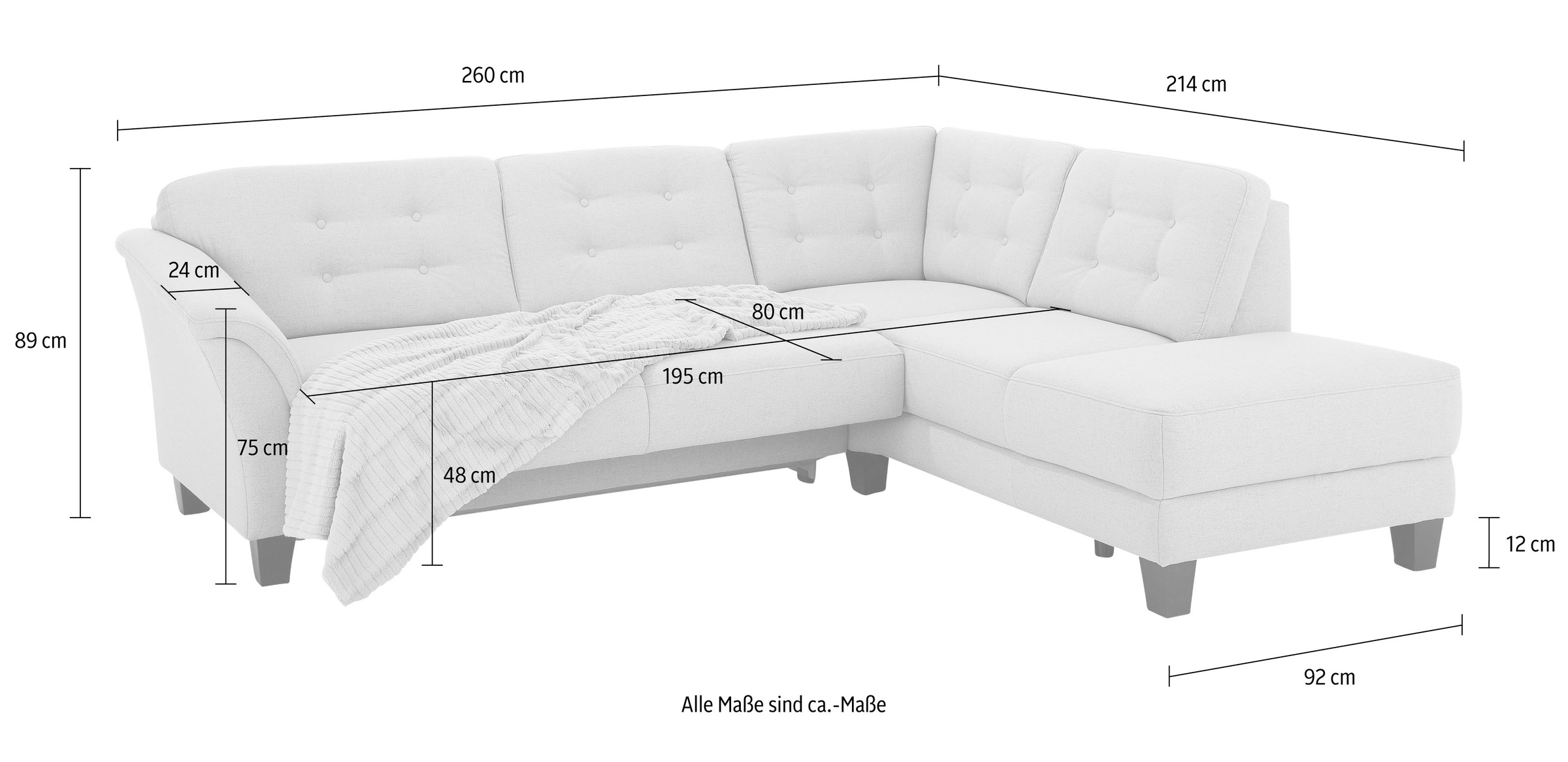 Home affaire Ecksofa »Trondheim L-Form«, mit Federkern und Knopfheftung im Rücken, Füße Buche dunkel