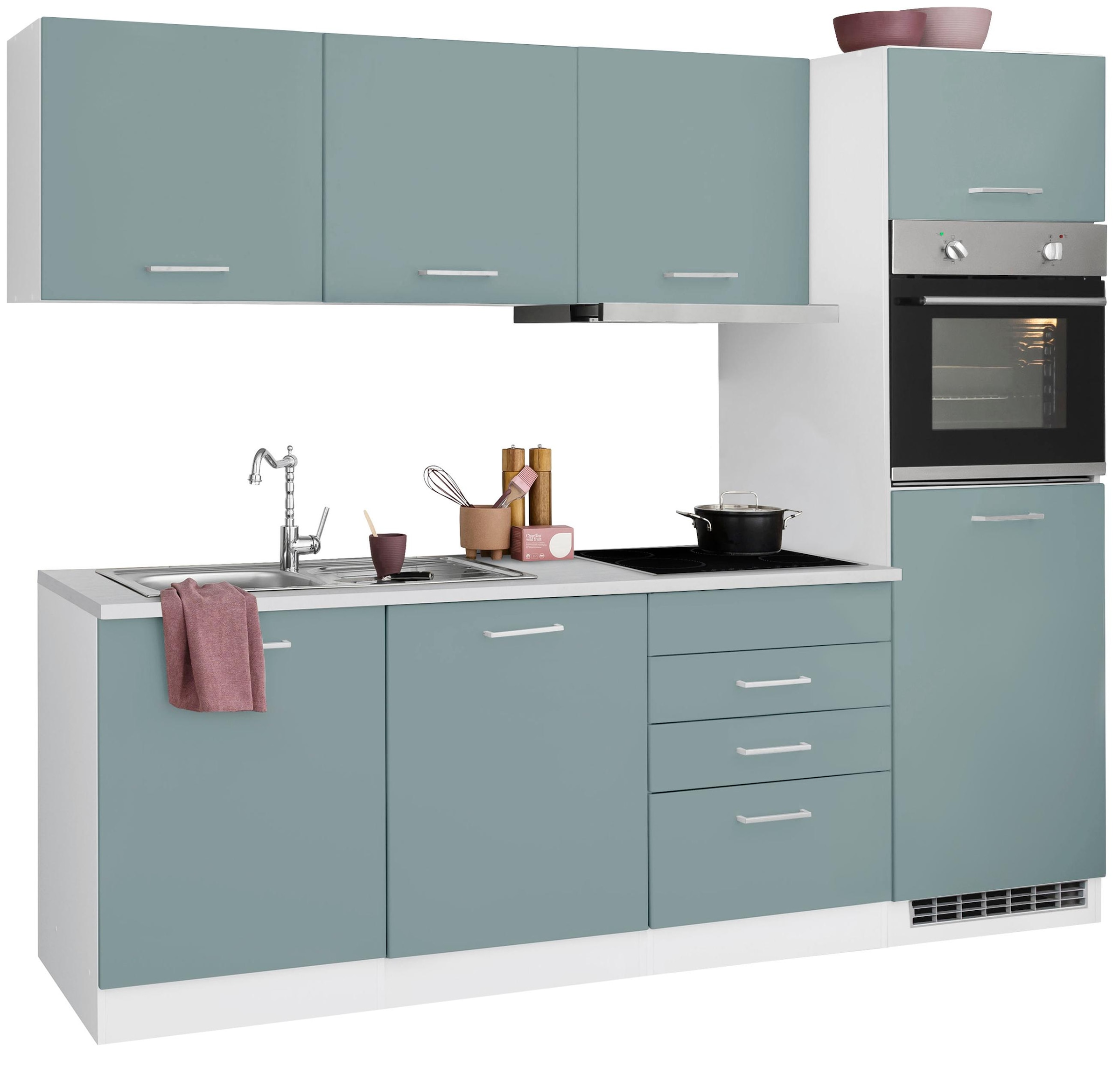 Küchenzeile »Visby«, mit E-Geräten, Breite 240 cm inkl. Kühlschrank