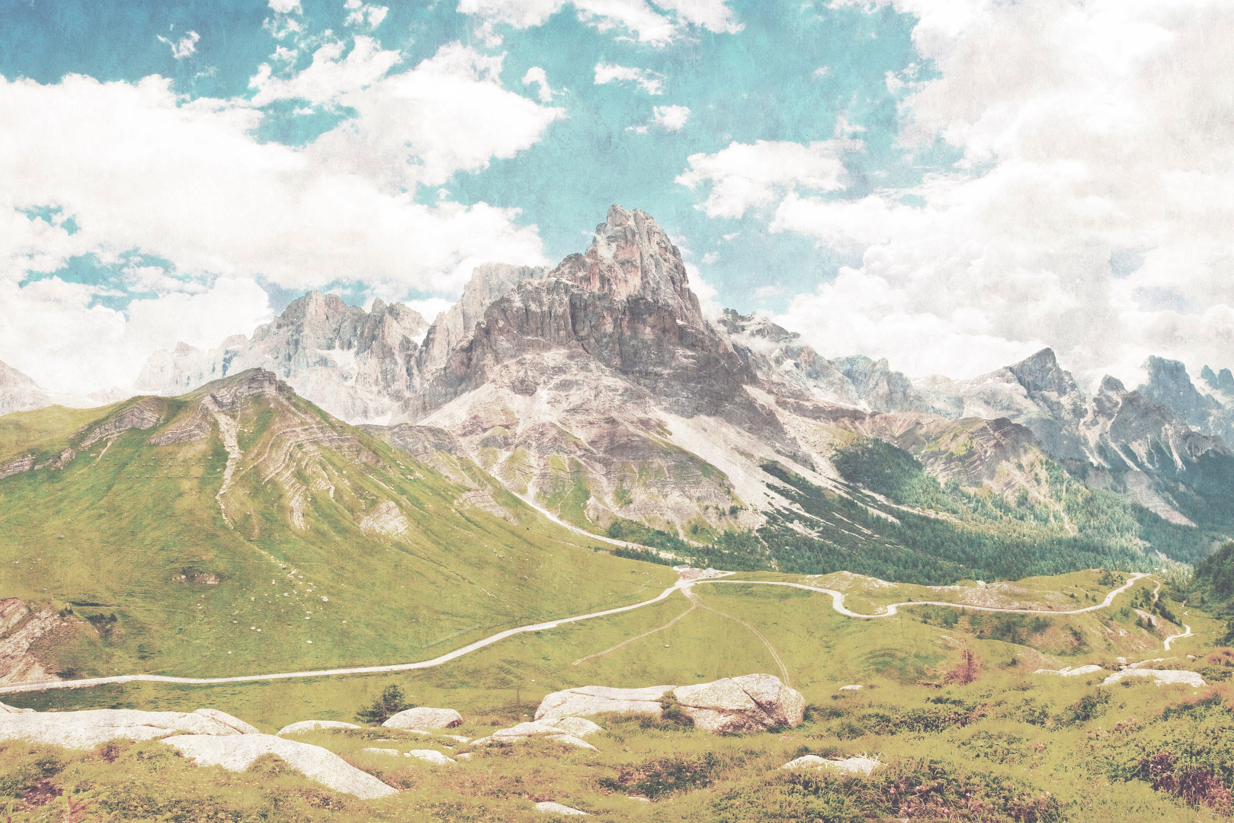 A.S. Création Leinwandbild »dolomiti«, Kunst-Berge-Kinder, (1 St.), Keilrahmen Bild Landschaft Berge Leinwand-Bild Wohnzimmer modern Wand