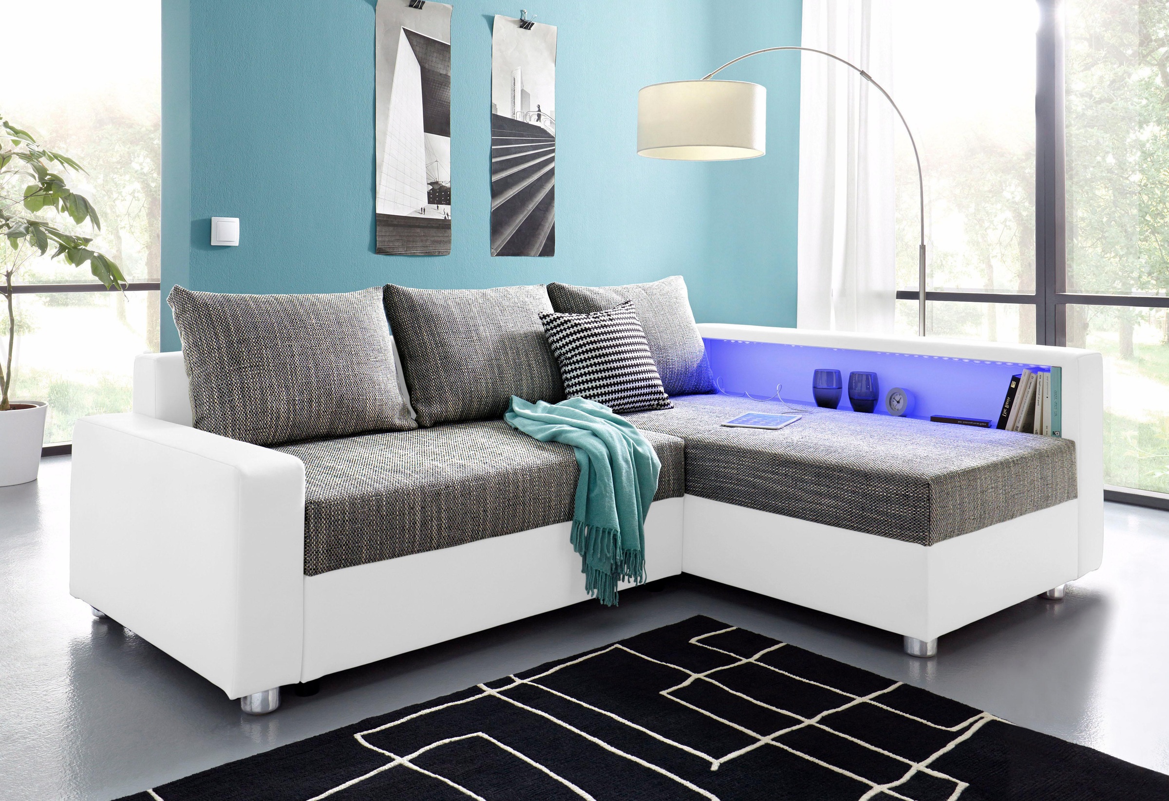 COLLECTION AB Ecksofa »Relax L-Form«, inklusive Bettfunktion, Federkern, wahlweise mit RGB-LED-Beleuchtung