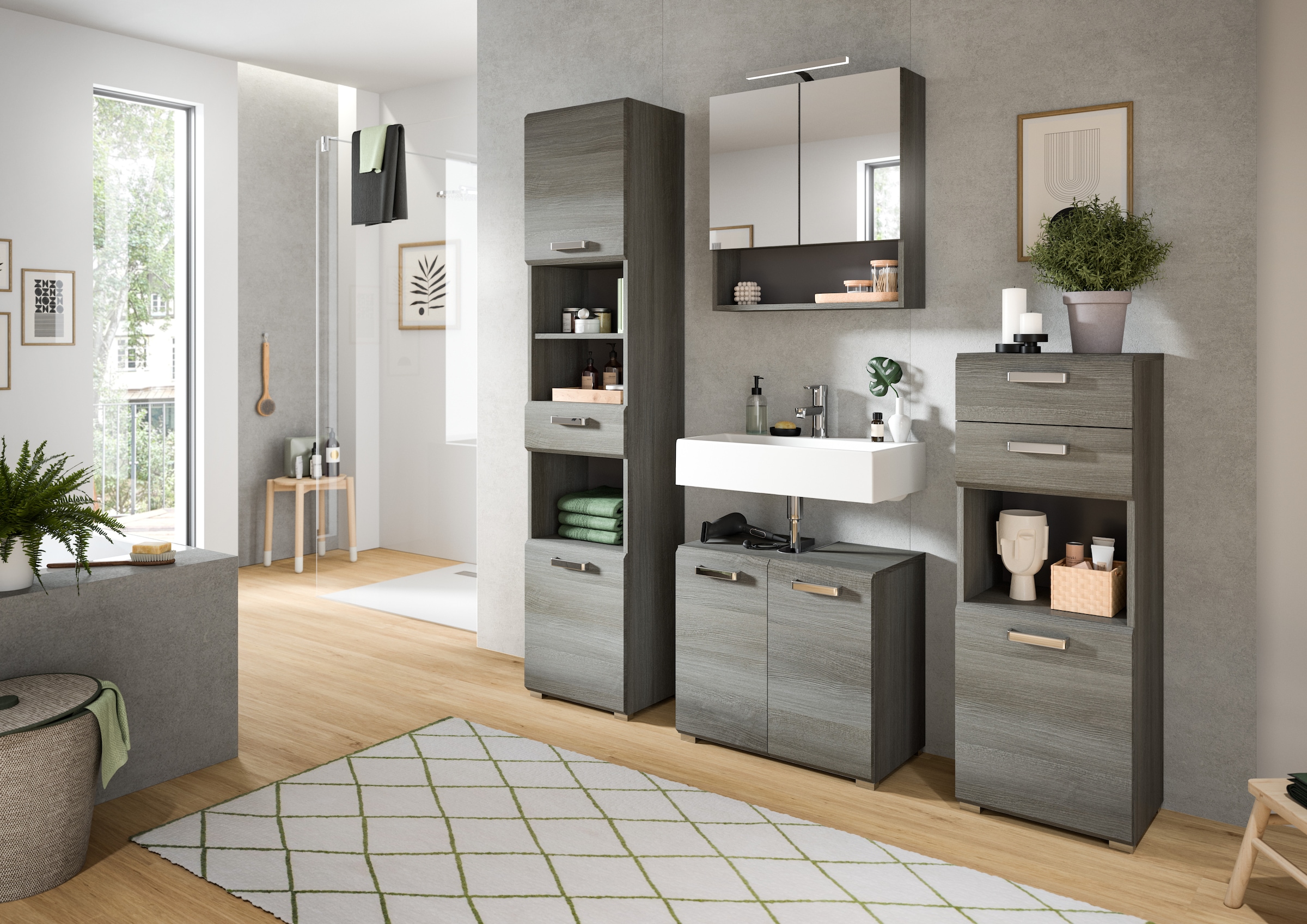 welltime Waschbeckenunterschrank, (1 St.), Badmöbel, Badschrank, Waschbeckenunterschrank in 80cm Breite, 2 Türen