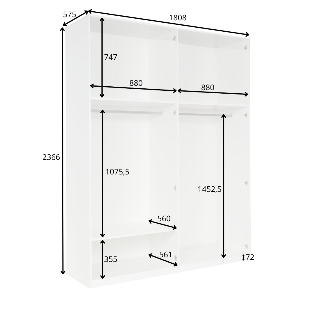 INOSIGN Kleiderschrank »Kleiderschrank Malissa mit Regalen und Kleiderstangen«, Garderobe mit 4 Hochglanz-Drehtüren, BxTxH 181x59x237 cm