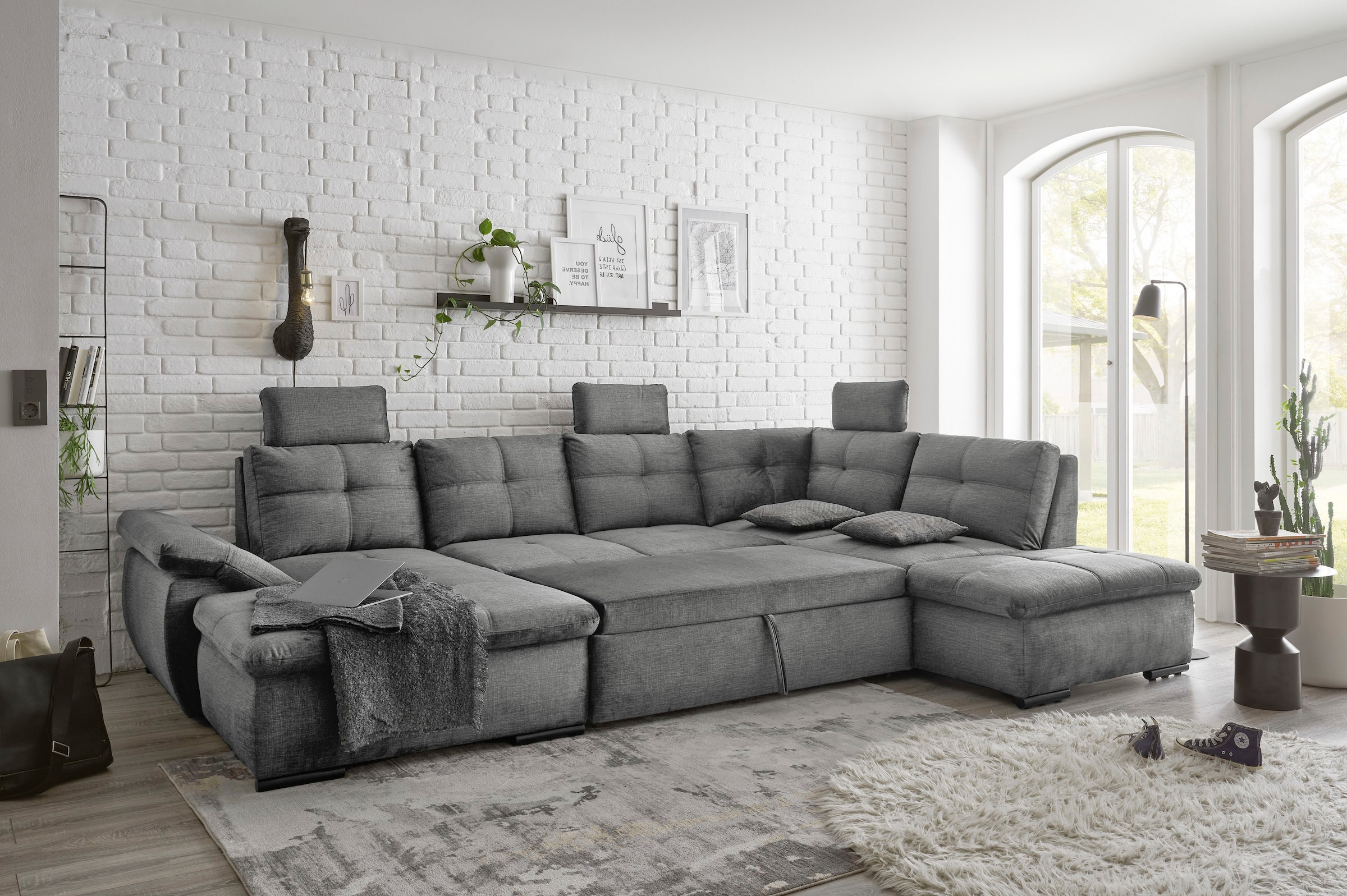 ED EXCITING DESIGN Wohnlandschaft »Alija U-Form«, mit Bettfunktion, Bettkasten, Armteilverstellung & Kopfstützen