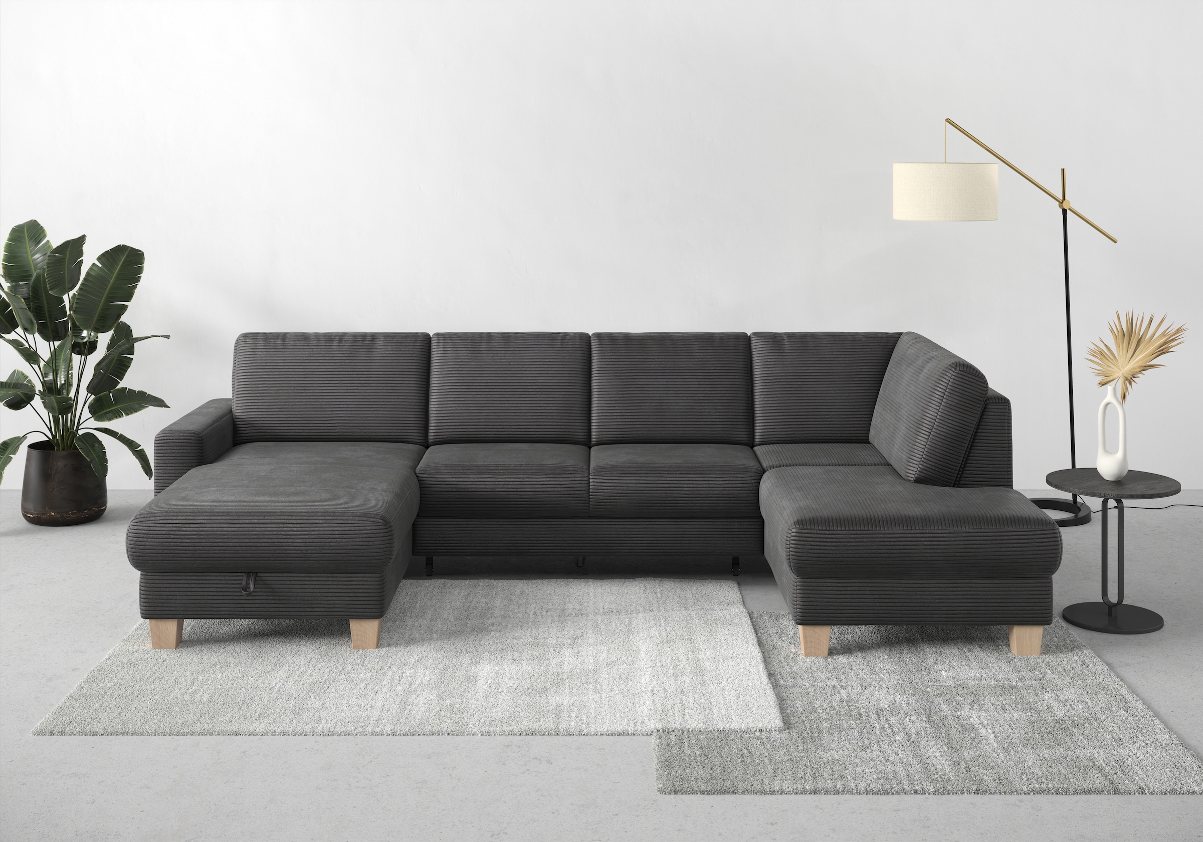 Home affaire Wohnlandschaft »Summer U-Form«, mit oder ohne Bettfunktion und Bettkasten, Cord-Bezug