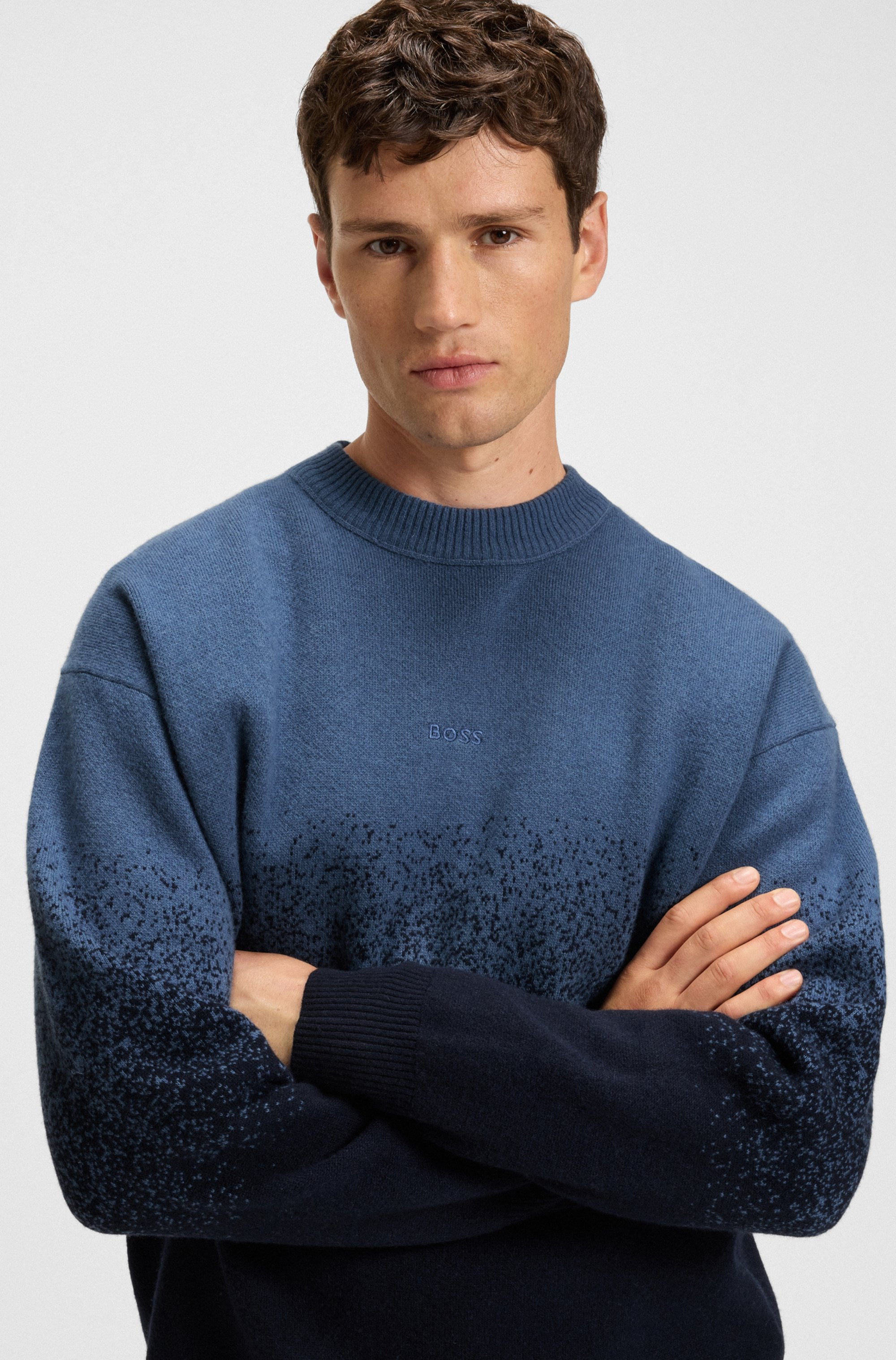 BOSS ORANGE Jacquardpullover »Kalbrush« Rundhalsausschnitt, Relaxed Fit, Jacquard-Strick mit Farbverlauf