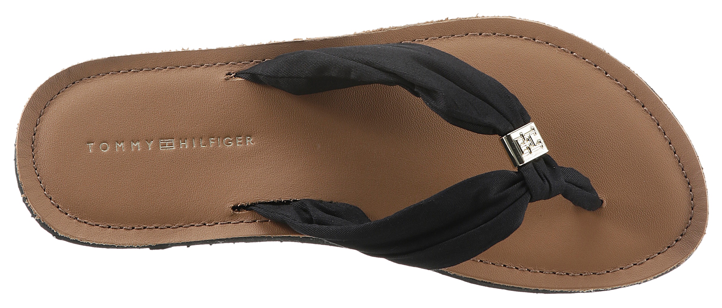 Tommy Hilfiger Zehentrenner »TH ELEVATED BEACH SANDAL«, Sommerschuh, Bequemschuh, Flats, Schlappen mit TH-Schmuckelement