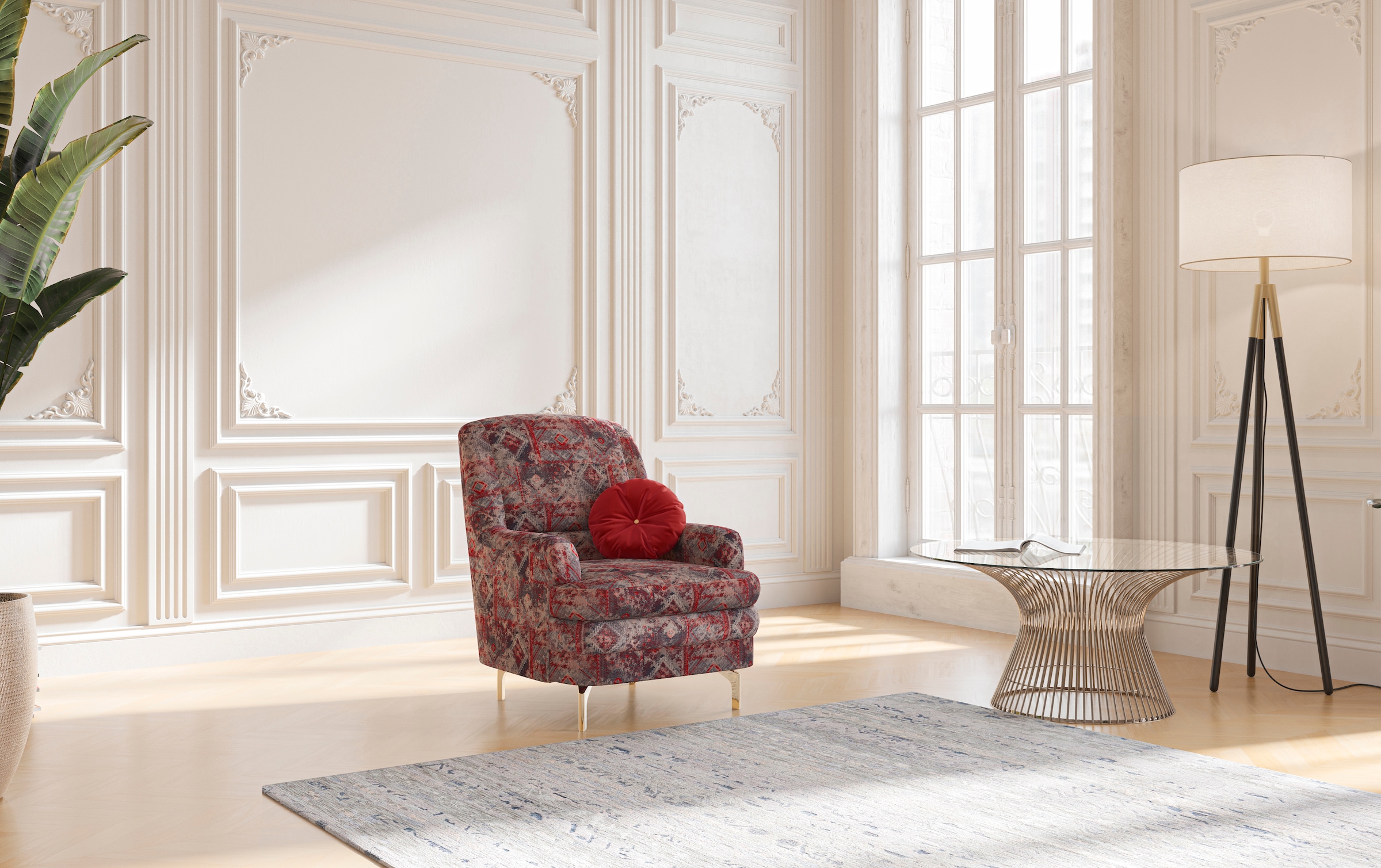 sit&more Sessel »Orient«, inkl. 1 Zierkissen mit Strass-Stein, goldfabene Metallfüße