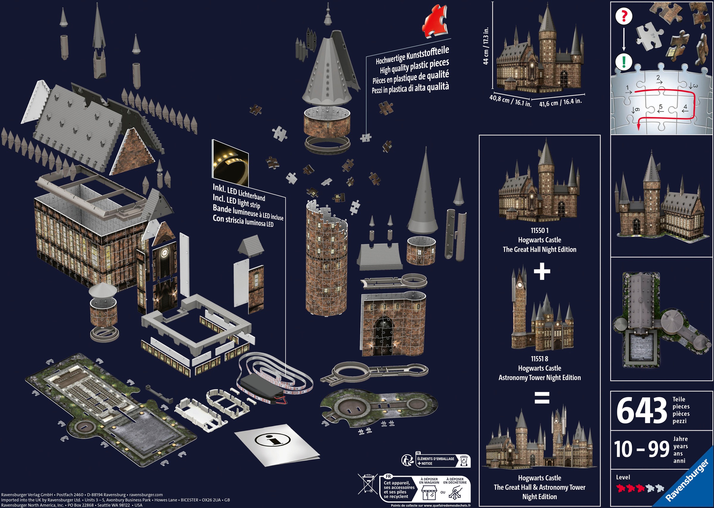 Ravensburger 3D-Puzzle »Hogwarts Schloss - Die Große Halle - Night Edition«, Made in Europe