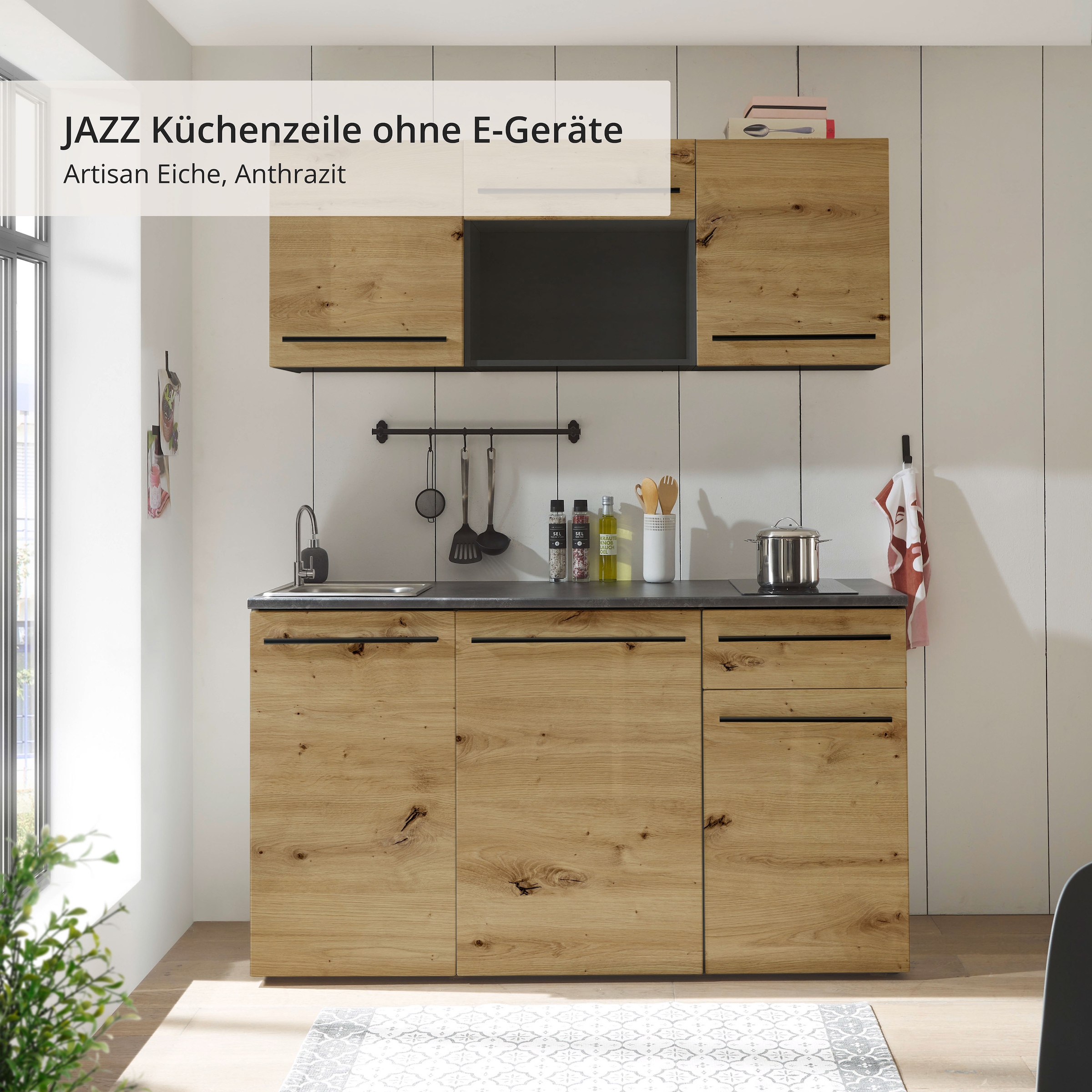 BASIC by Balculina Küchenzeile »Jazz Singleküche«, Breite 160 cm, mit und ohne Geräte lieferbar