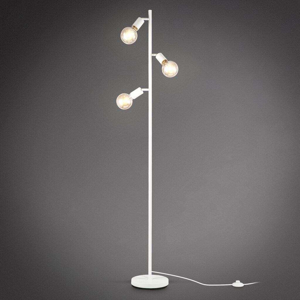 B.K.Licht Stehlampe, Metall, weiß, für Leuchtmittel E27 Fassung, Ohne Leuchtmittel, Inkl. Kabelschalter