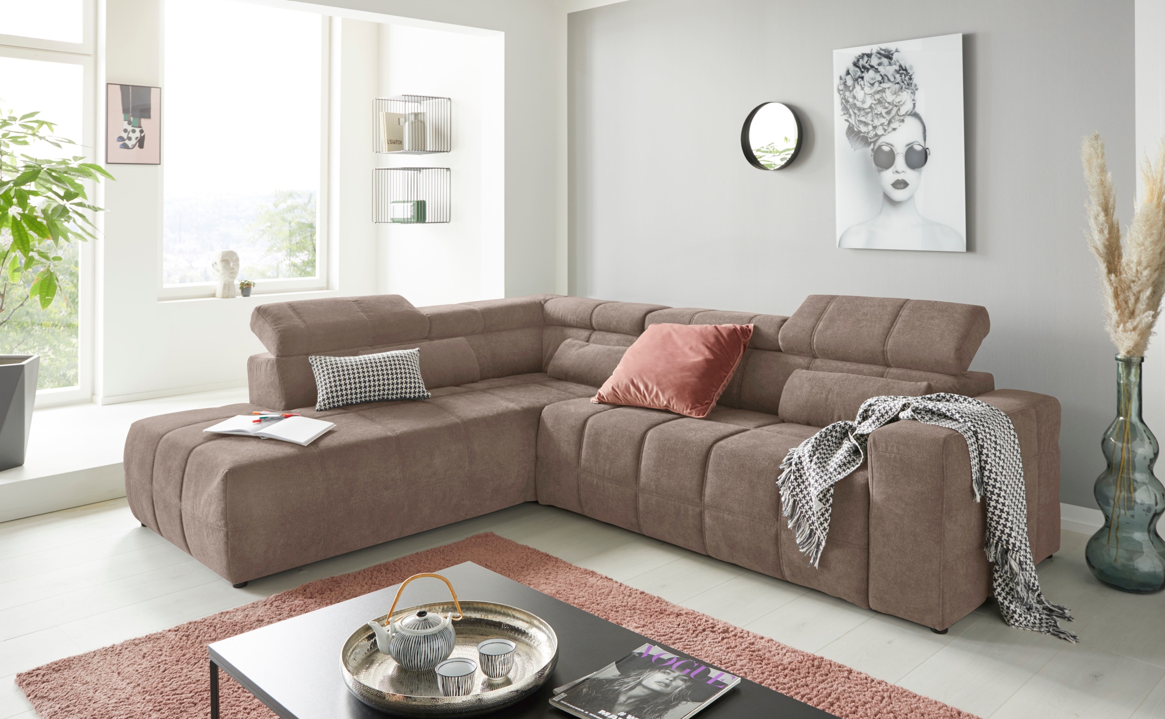 DOMO collection Ecksofa »Brandon L-Form, auch in Leder«, inklusive Kopfteil günstig online kaufen