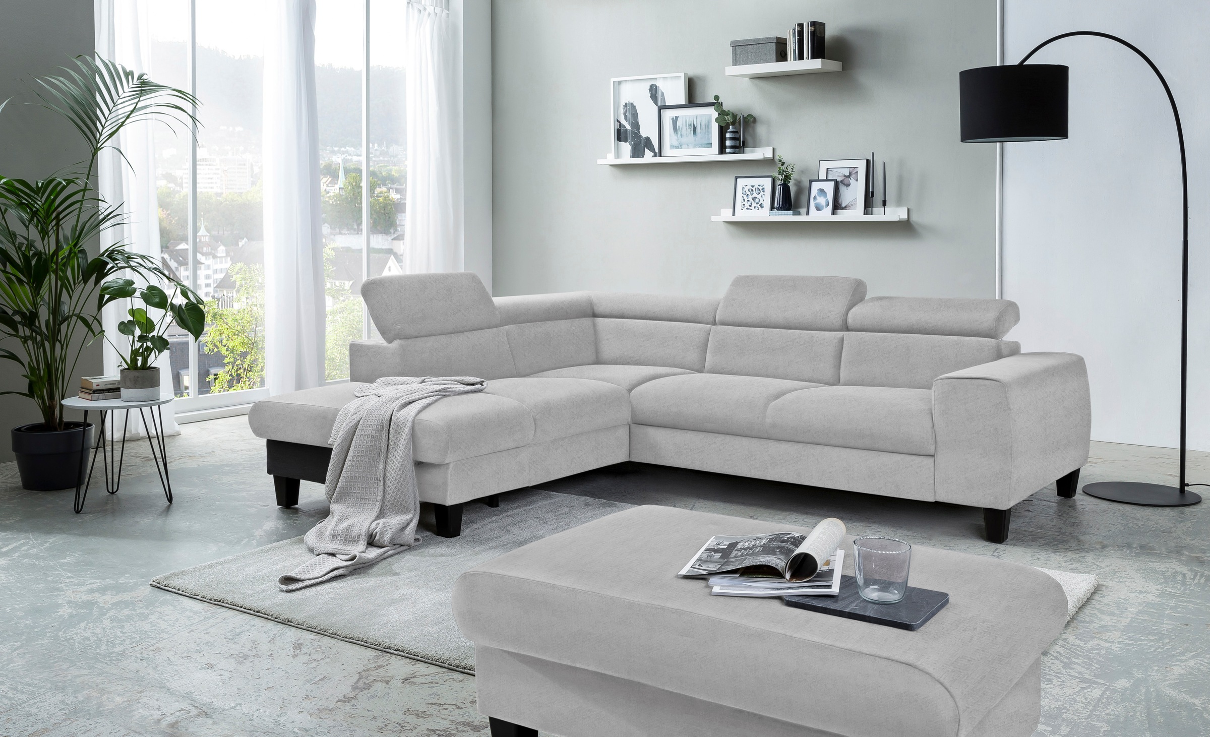 COTTA Ecksofa »Morven L-Form mit Kopfteilverstellung«, wahlweise mit Bettfunktion, Bettkasten & Wireless-Charger