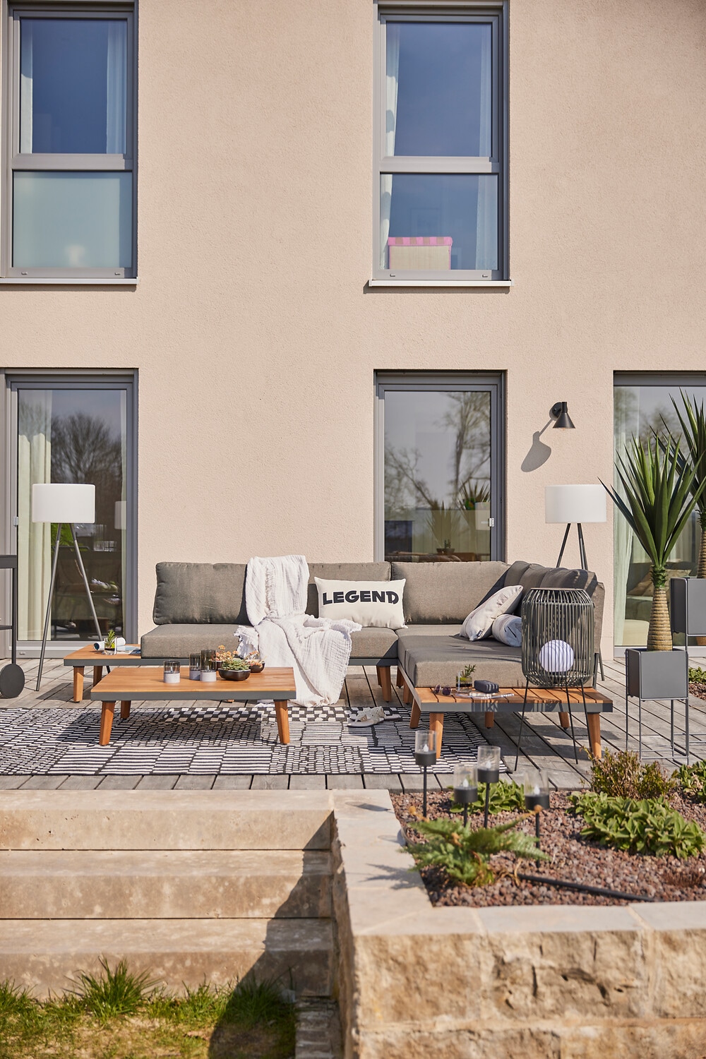 MERXX Gartenlounge-Set »Athen« 1x Eckbank, 1x Tisch 95x95 cm, inkl. Sitz- und  Rückenkissen, 15 Stk. tlg. Aluminiumgestell mit Akazienholz, FSC 100%, Unser Dauertiefpreis