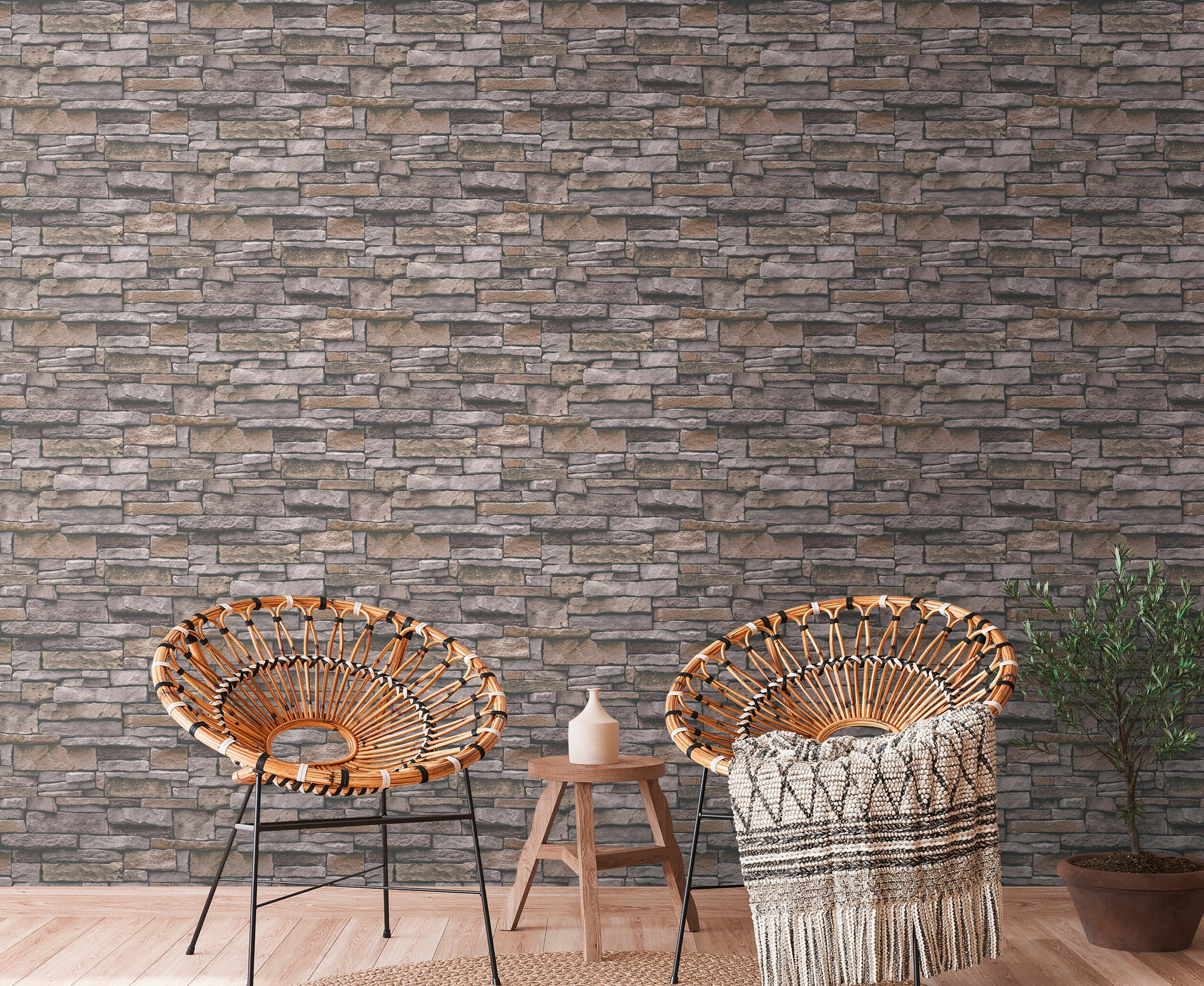 A.S. Création Vliestapete »Terra Steintapete«, matt-gemustert-neutral, Steinoptik Steinwand Naturstein-Tapete 3D-optik Tapeten Wohnzimmer