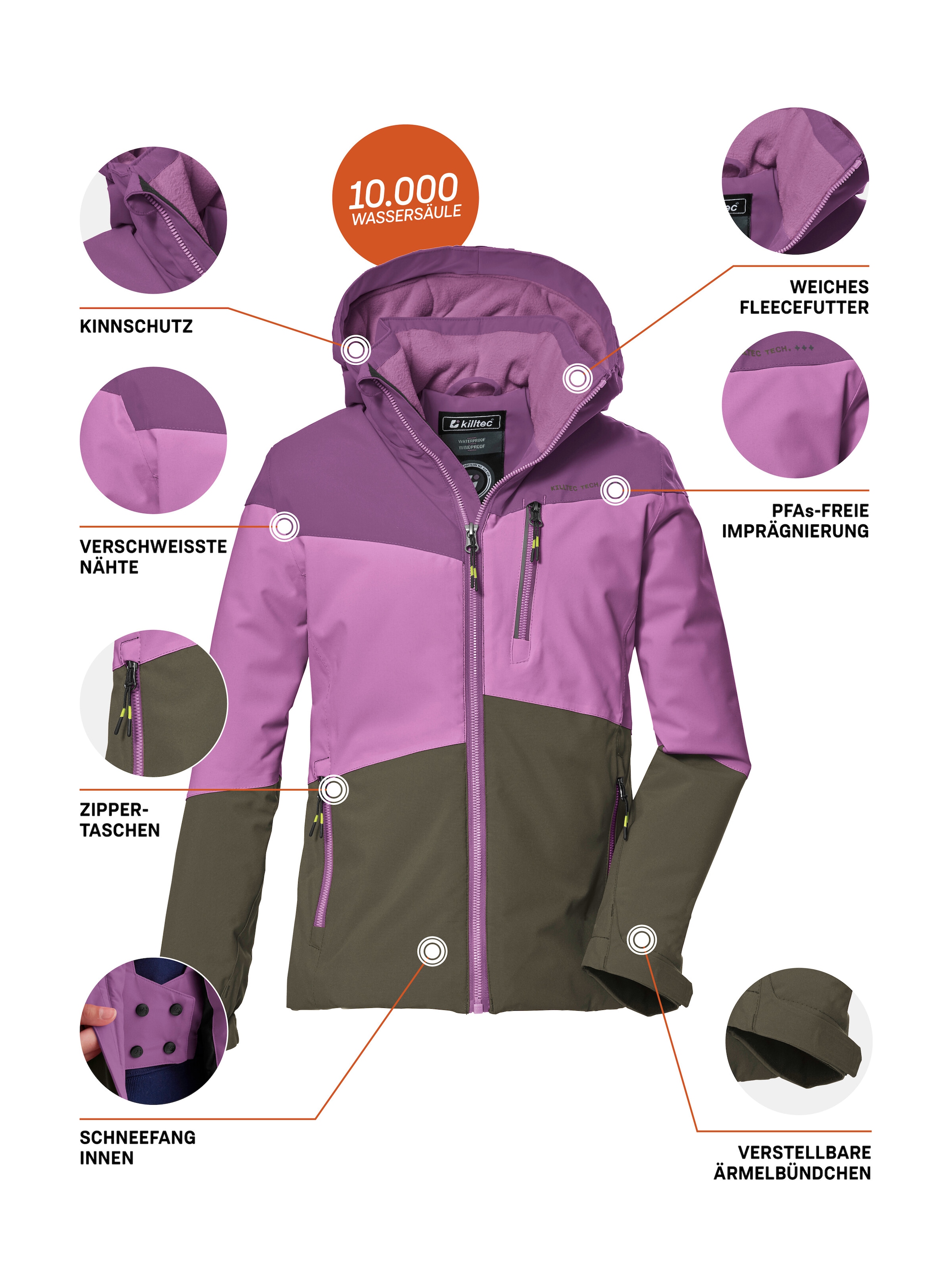 Killtec Outdoorjacke »KOW 170 GRLS JCKT«, Funktionsjacke mit Kapuze und Schneefang, wasserdicht