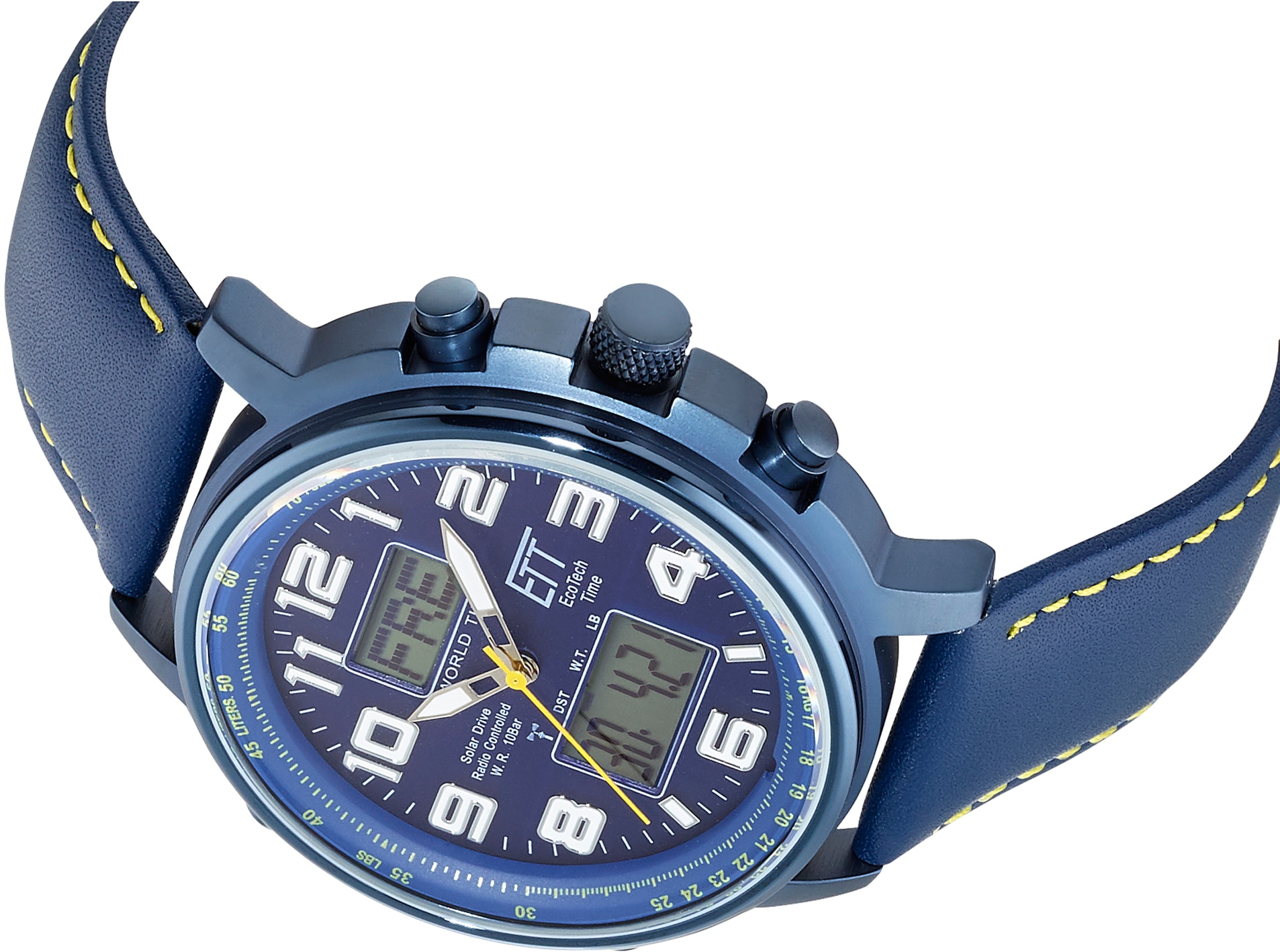 ETT Funkchronograph »Hunter«, Armbanduhr, Herrenuhr, Stoppfunktion, Datum, Solar, Lederarmband