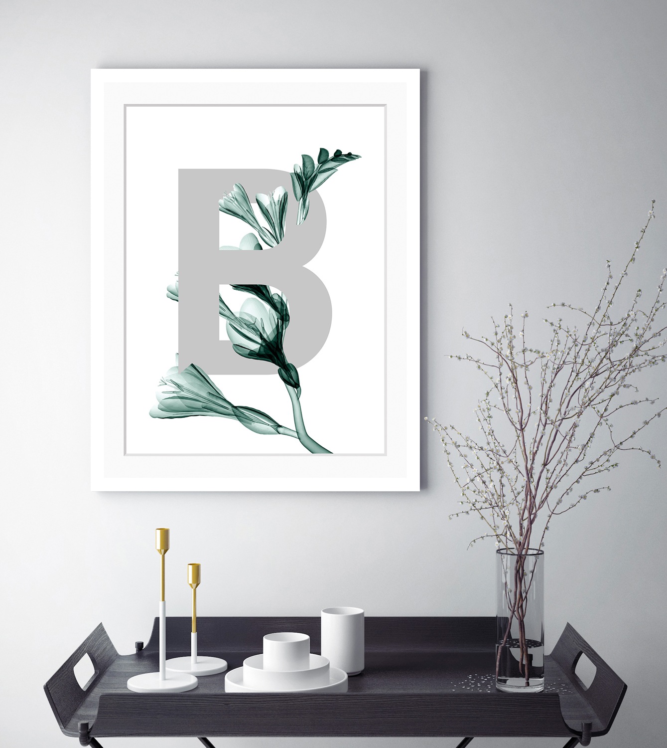 queence Bild »B-Flower«, Buchstaben, gerahmt, Blätter, Blume