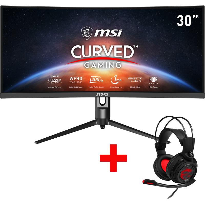 MSI Curved-Gaming-LED-Monitor »Optix MAG301CR2« 76 cm/30 ′′ 2560 x 1080 px WFHD 1 Reaktionszeit 200 Hz höhenverstellbar, 3 Jahre Herstellergarantie...