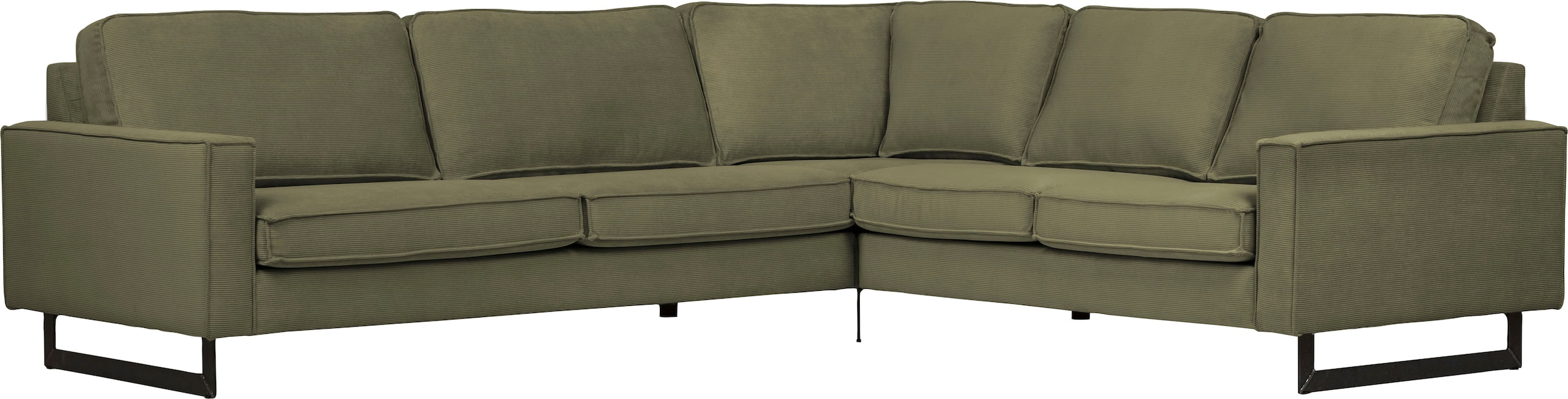 PLACES OF STYLE Ecksofa »Pinto, XXL, 250/290 cm, langer Schenkel, Ottomane« Cord, Chenille, Lederoptik, mit Keder, Metallfüße, Wellenunterfederung