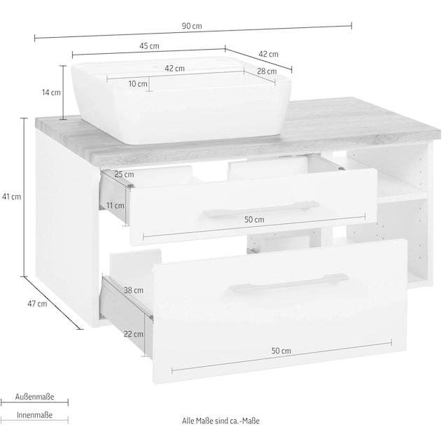 HELD MÖBEL Waschbeckenunterschrank »Davos«, Badmöbel, Waschtisch inkl.  Waschbecken, Breite 90 cm auf Rechnung kaufen