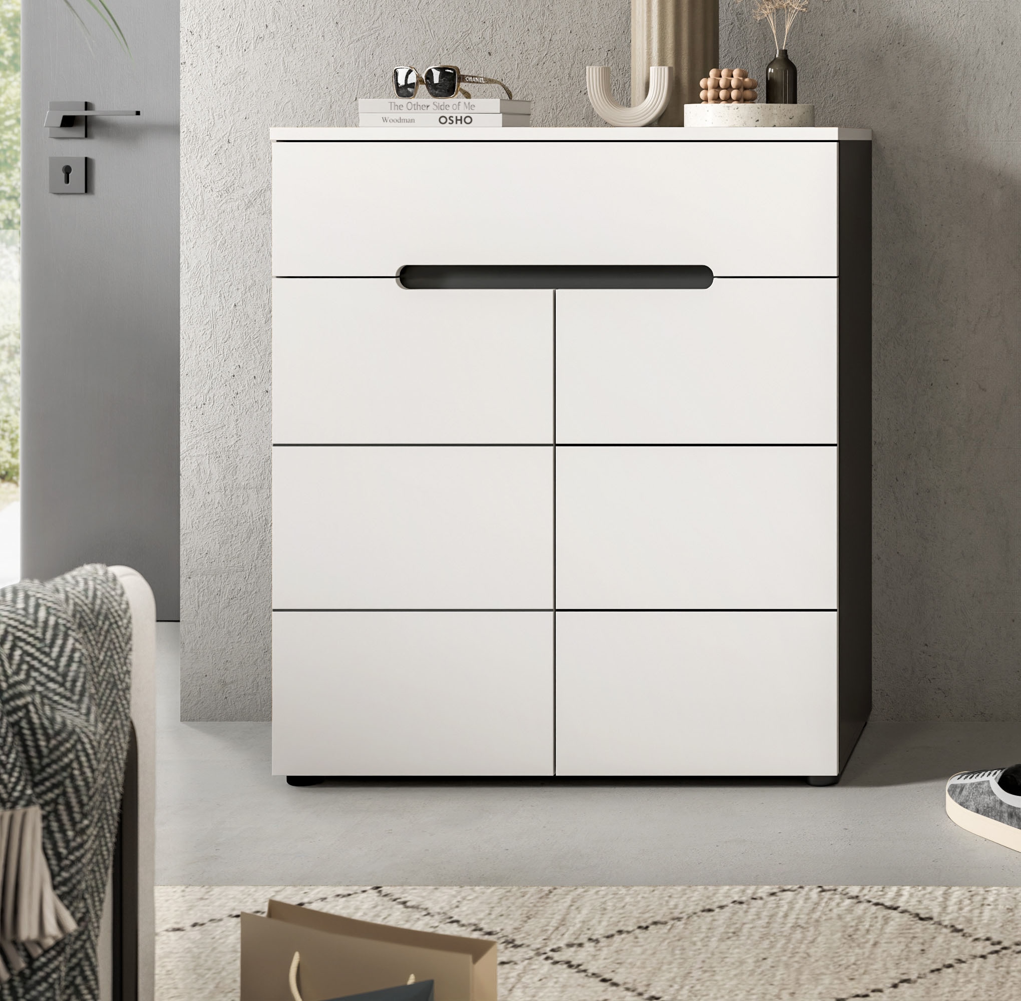 Home affaire Schuhkommode »REHAT, TOPSELLER!, Breite 80cm, 2 Türen, 1 Schubkasten, 4 Fächer« in verschiedenen Farben erhältlich, Platz für ca. 12 Paar Schuhe, 1 Stk. tlg. Schuhschrank, Kommode, Garderobenschrank, Anrichte, Sideboard