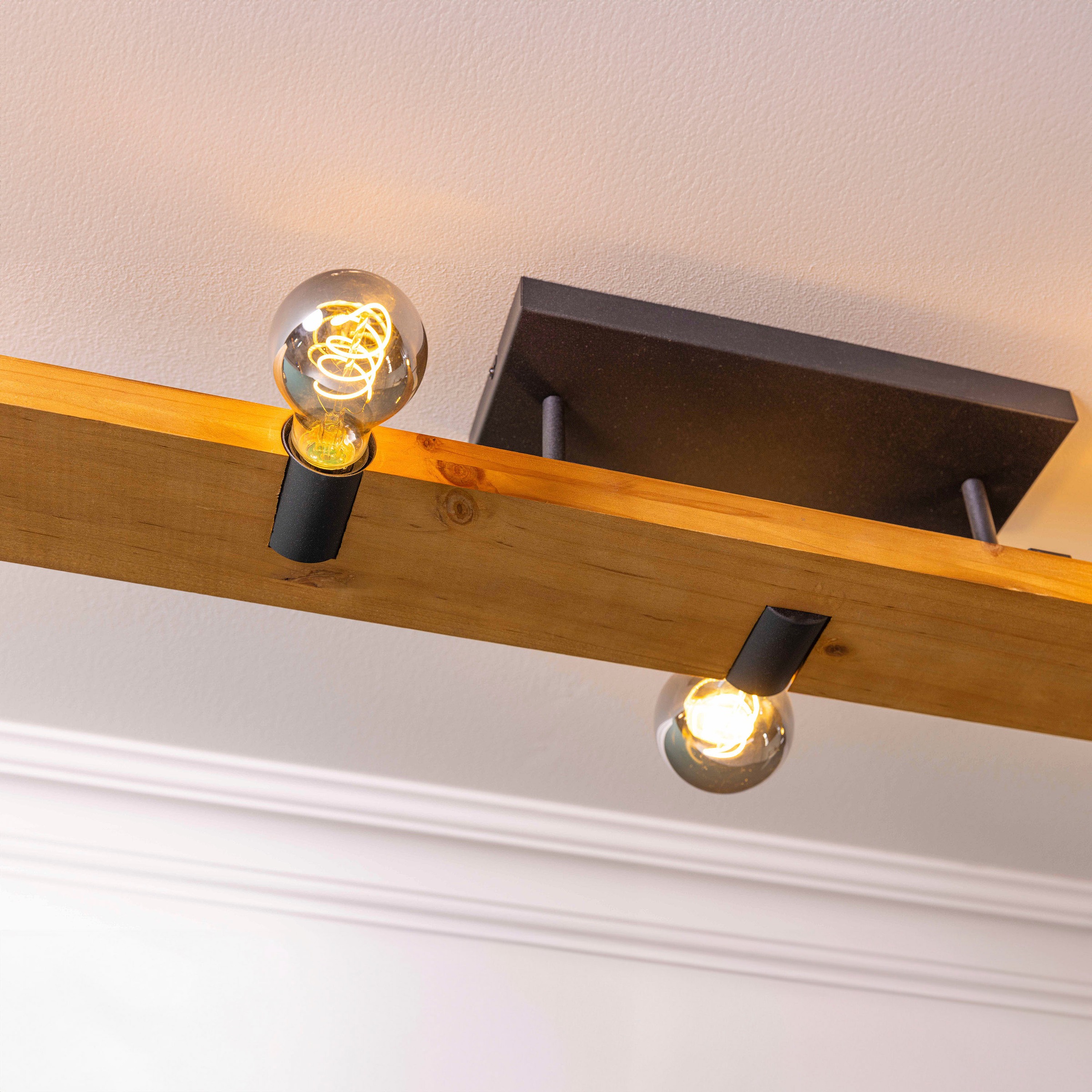 Brilliant Deckenleuchte »Mertes«, 5 flammig, Leuchtmittel E27 | ohne Leuchtmittel, Deckenlampe, E27, 115 x 12,5 cm, Holz/Metall, braun/schwarz