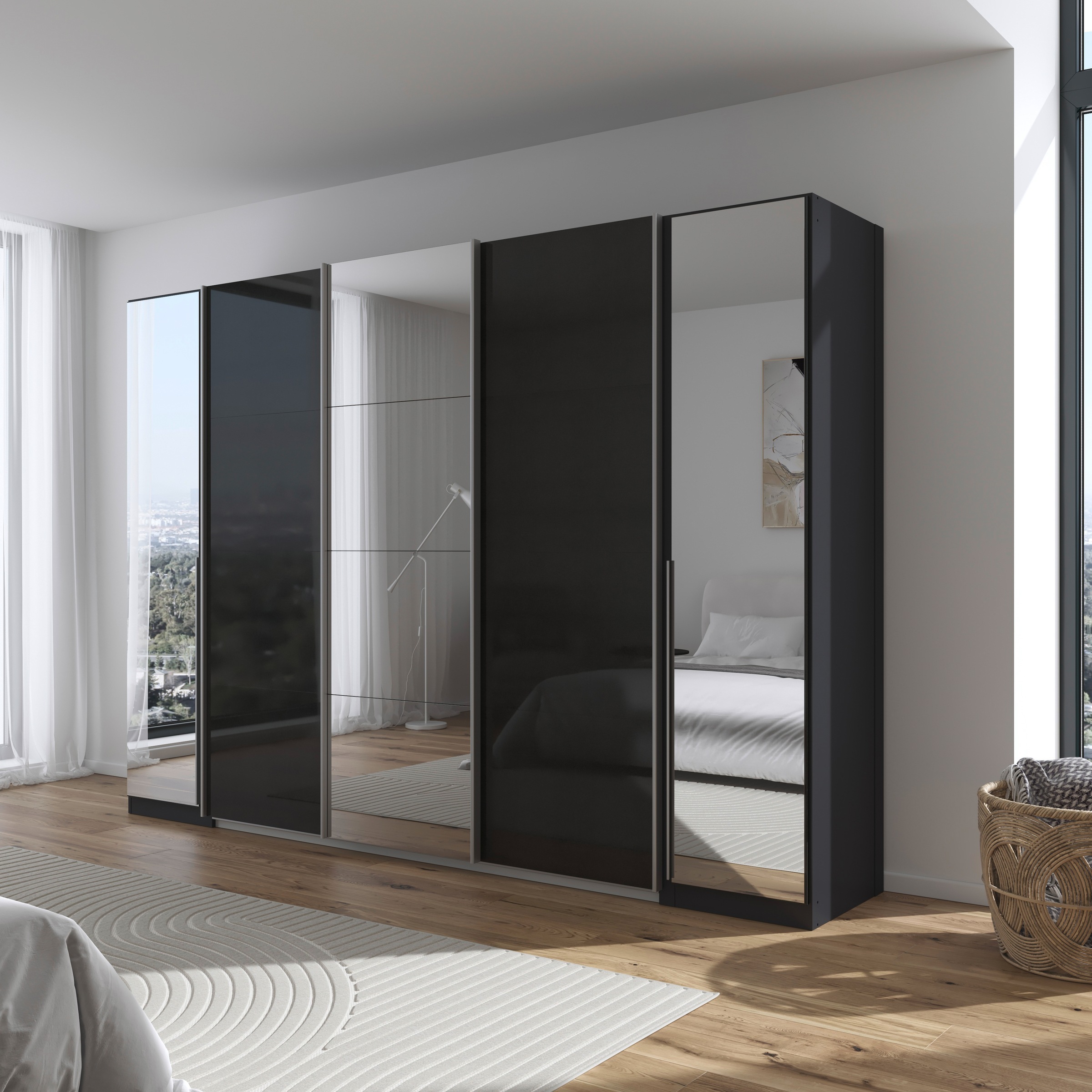 rauch Schwebetürenschrank »Agordo«, (im angesagten Mix aus Dreh- und Schwebetüren), optional mit Spiegel und zwei Griff-Farben MADE IN GERMANY