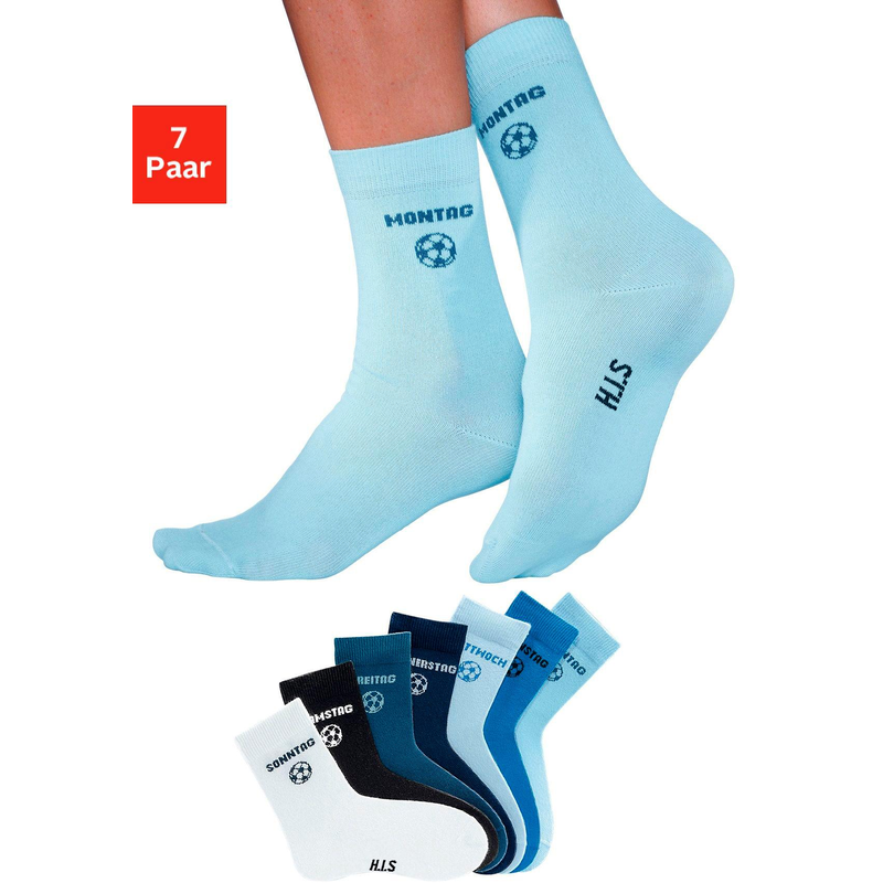 H.I.S Socken Packung, 7 Stk. tlg. für Kinder mit Fußballmotiv bunt-blau 31-34 31-34 Mulitpack Wochentagssocken für Kinder