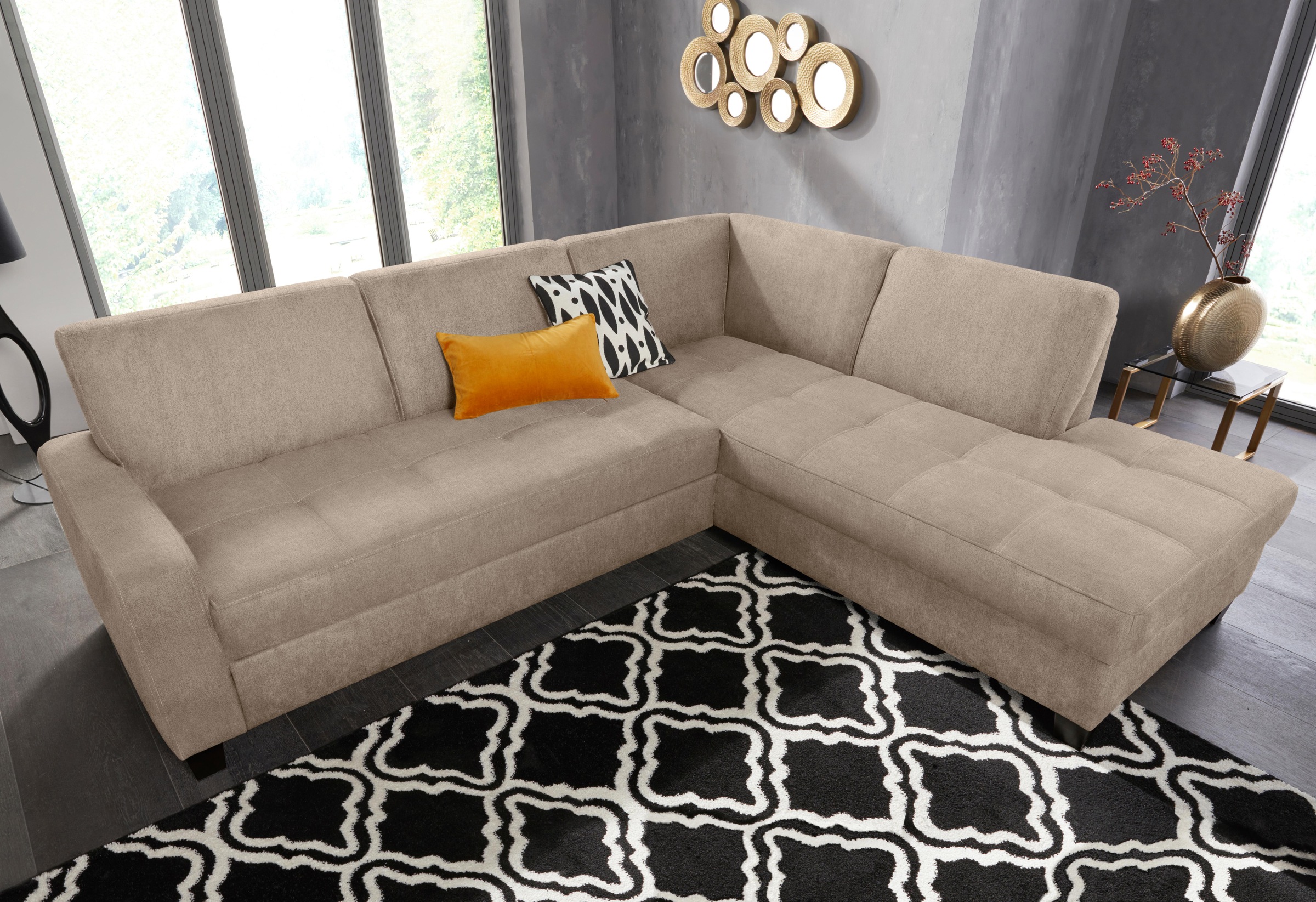 DOMO collection Ecksofa »Florentina zeitlos und elegant, Sitznähte als Designelement, L-Form«, wahlweise mit Bettfunktion, mit Kontrastnaht, Komfortsitzhöhe 47cm