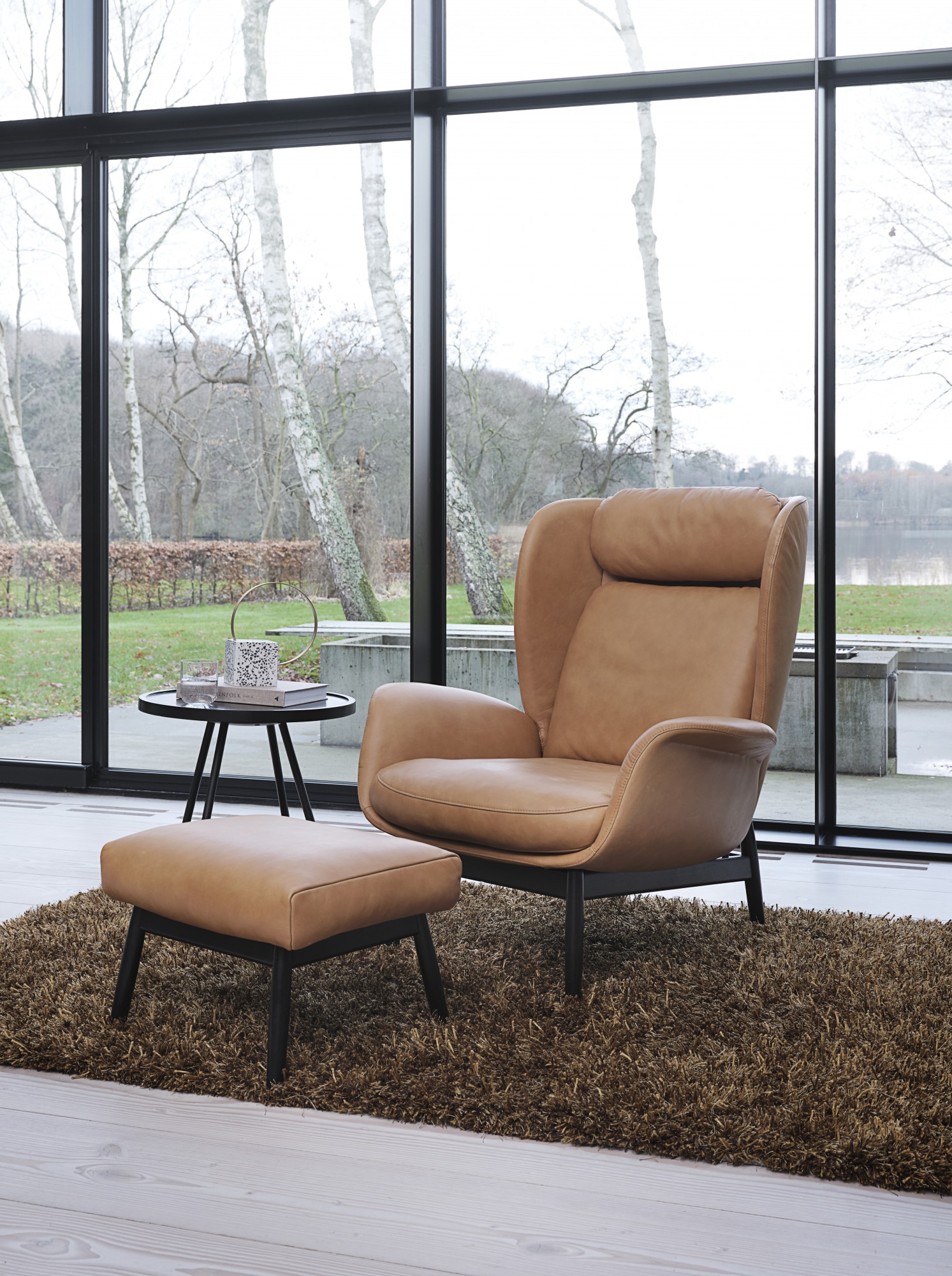 FLEXLUX Ohrensessel »Padova Scandic Design Sessel, erstklassiger Sitz- und Wohlfühlkomfort«, Stil & Komfort, organische Form, Ledenstütze integriert, Fuß schwarz