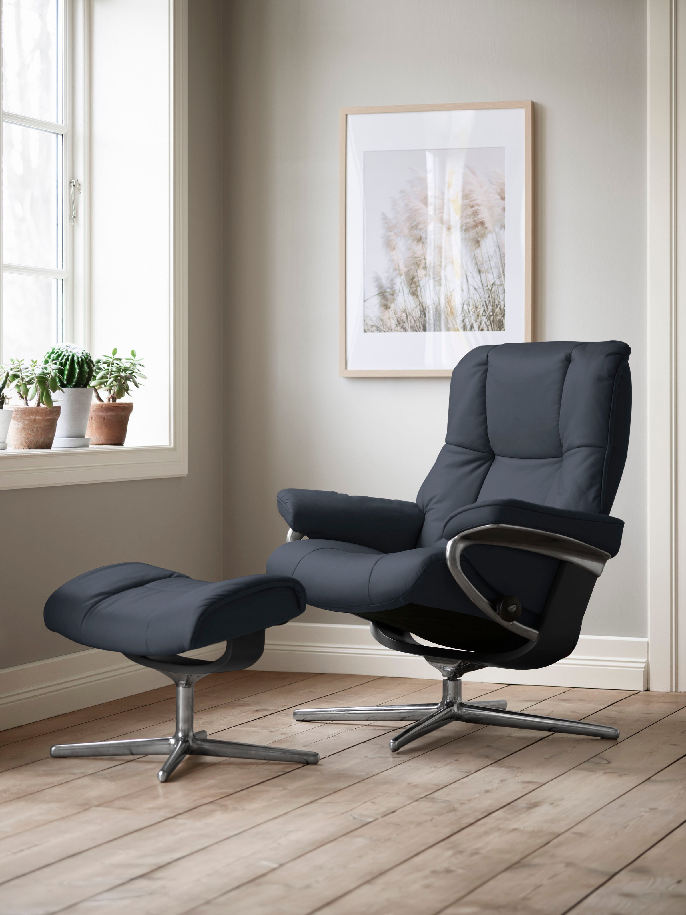 Stressless® Relaxsessel »Mayfair«, (Set, Relaxsessel mit Hocker), mit Hocker, mit Cross Base, Größe S, M & L, Holzakzent Schwarz