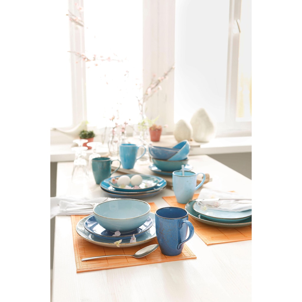 CreaTable Kombiservice »Geschirr-Set NATURE COLLECTION Aqua«, (Set, 16 tlg., Kaffeeservice und Tafelservice im Set, für 4 Personen)