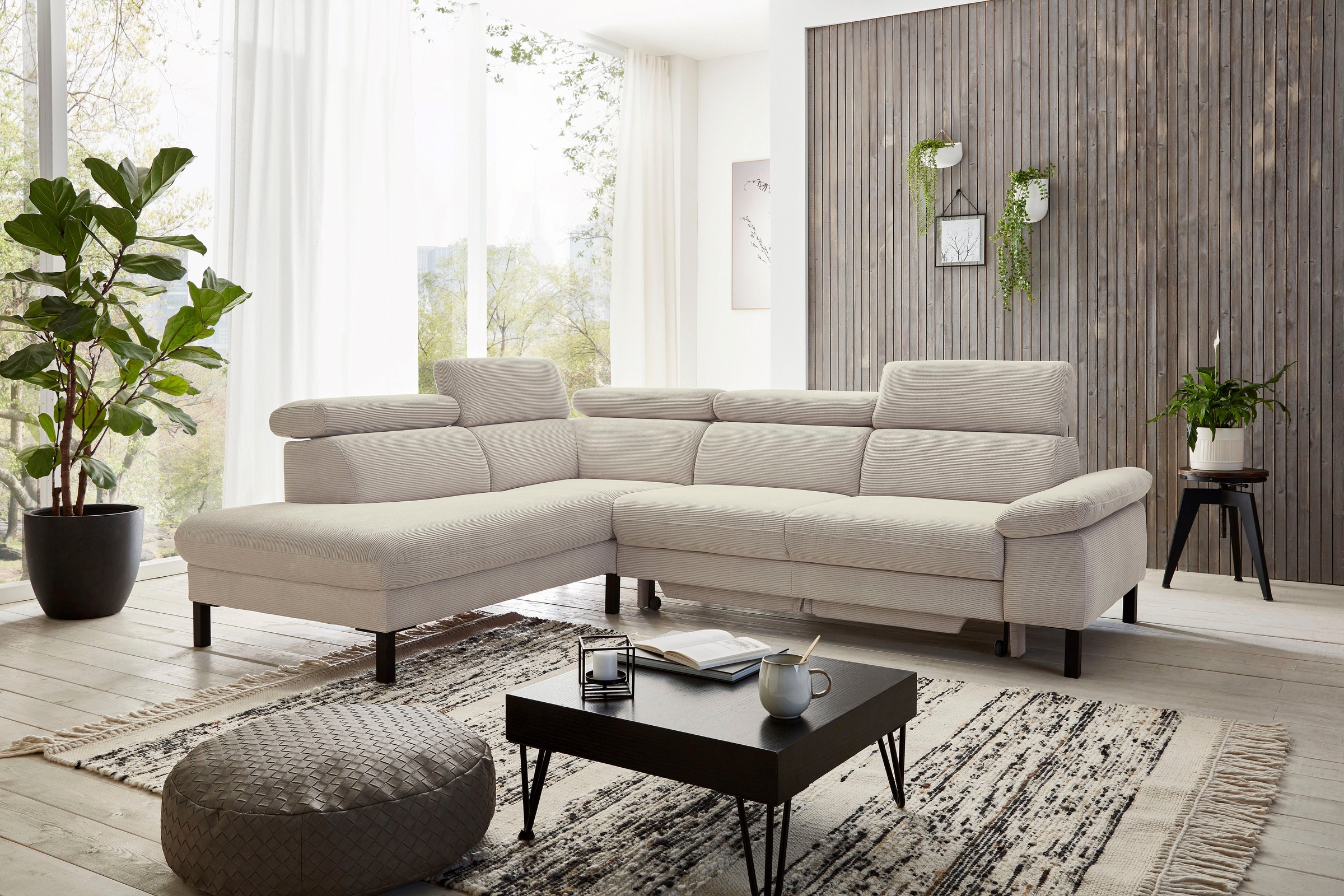 Home affaire Ecksofa »Arnayon mit Querschläfer-Bettfunktion, Schlafsofa, großer Bettkasten«, manuelle Kopfteilverstellung, Tonnentaschen-Federkern, Feincord L-Form