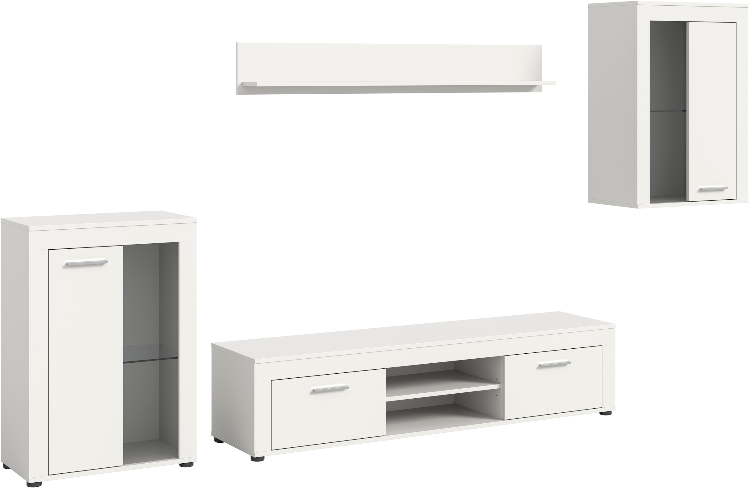 INOSIGN Wohnwand »Aosta, 4-tlg., bestehend aus: 2x Vitrine, Lowboard & Wandboard«, (4 St.), Wohnwand, Kombination, Anbauwand, Möbel Set, Schrankwand, Möbel Kombi