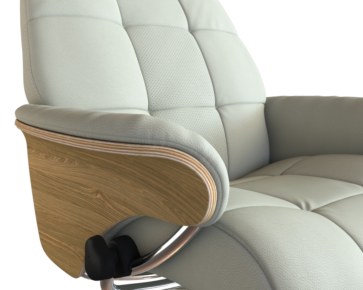 FLEXLUX Relaxsessel »Skagen, Funktionssessel Premium-Komfort, Armlehnen, Drehbar«, Rücken- und Kopfteilverstellung, Fuß Alu, Armlehne Eiche, Drehbar