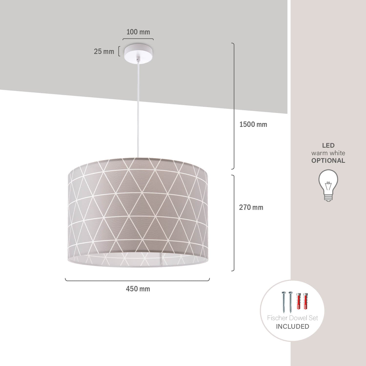 Paco Home Pendelleuchte »Stella 401«, 1 flammig, Leuchtmittel E27 | ohne Leuchtmittel, Deckenlampe Wohnzimmer Schlafzimmer Hängelampe Skandi Rauten E27