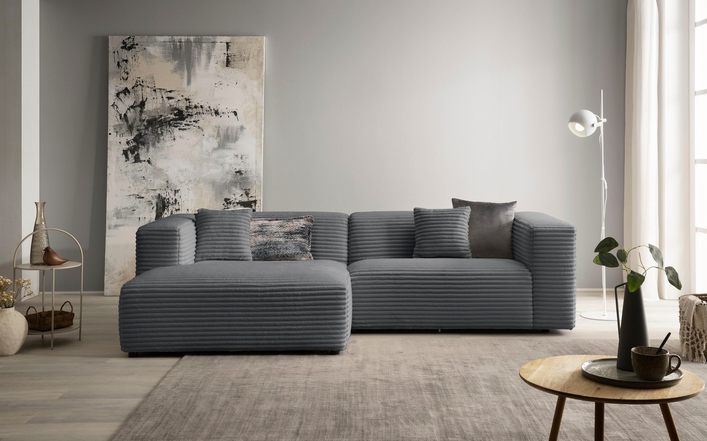 andas Ecksofa »BAKELS, L-Form in Cord oder Boucle-Stoff, moderne Couch«, wahlweise Recamiere rechts/links, bequemer Sitzkomfort