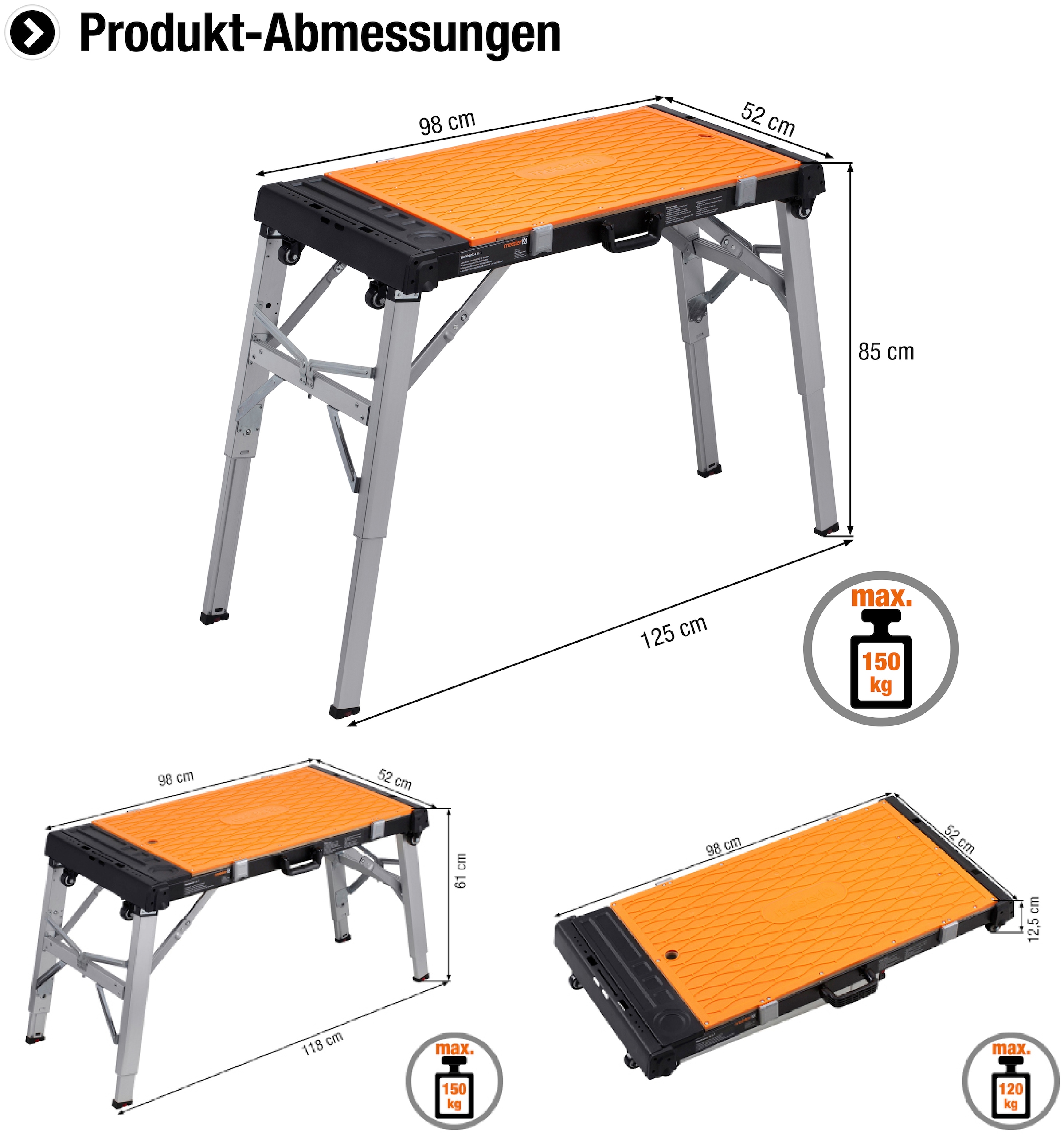 meister Werkbank »Universal 4 in 1«, höhenverstellbar, 85 cm Arbeitshöhe