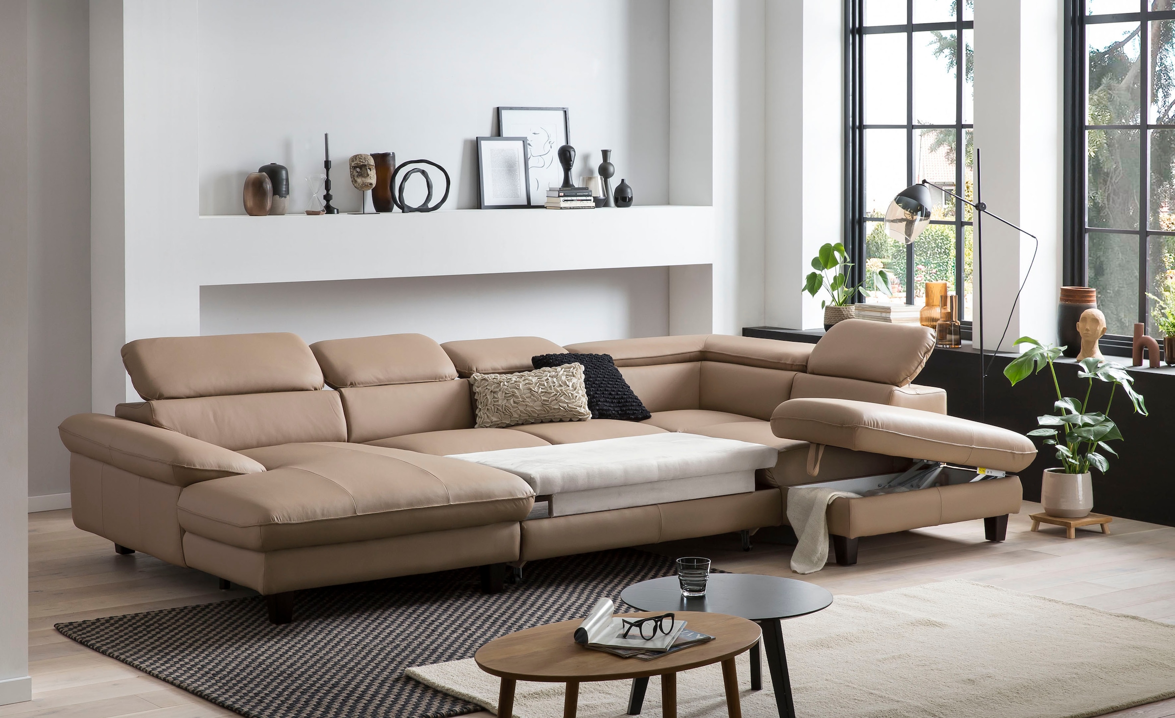 Home affaire Wohnlandschaft »Pilot U-Form«, mit Kopfteilverstellung, wahlweise mit Bettfunktion & Bettkasten
