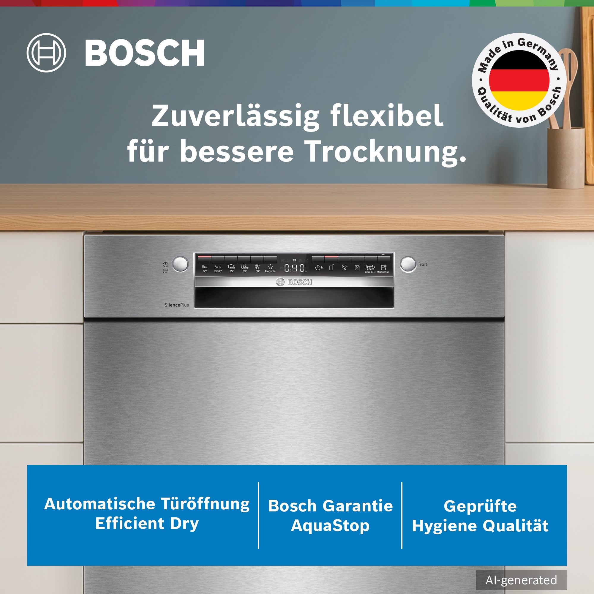 BOSCH Unterbaugeschirrspüler Serie 4 »SMU4ECS28E« 14 Maßgedecke Automatische Türöffnung für Effizienz, 3-fach Rack Matic