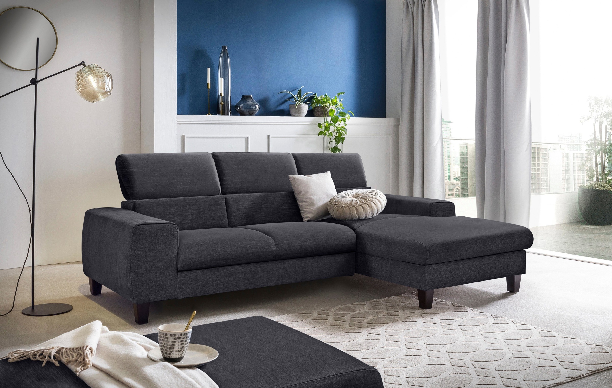 COTTA Polstergarnitur »Morven L-Form«, (Set), Set bestehend aus: Ecksofa mit Kopfteilverstellung & Hocker
