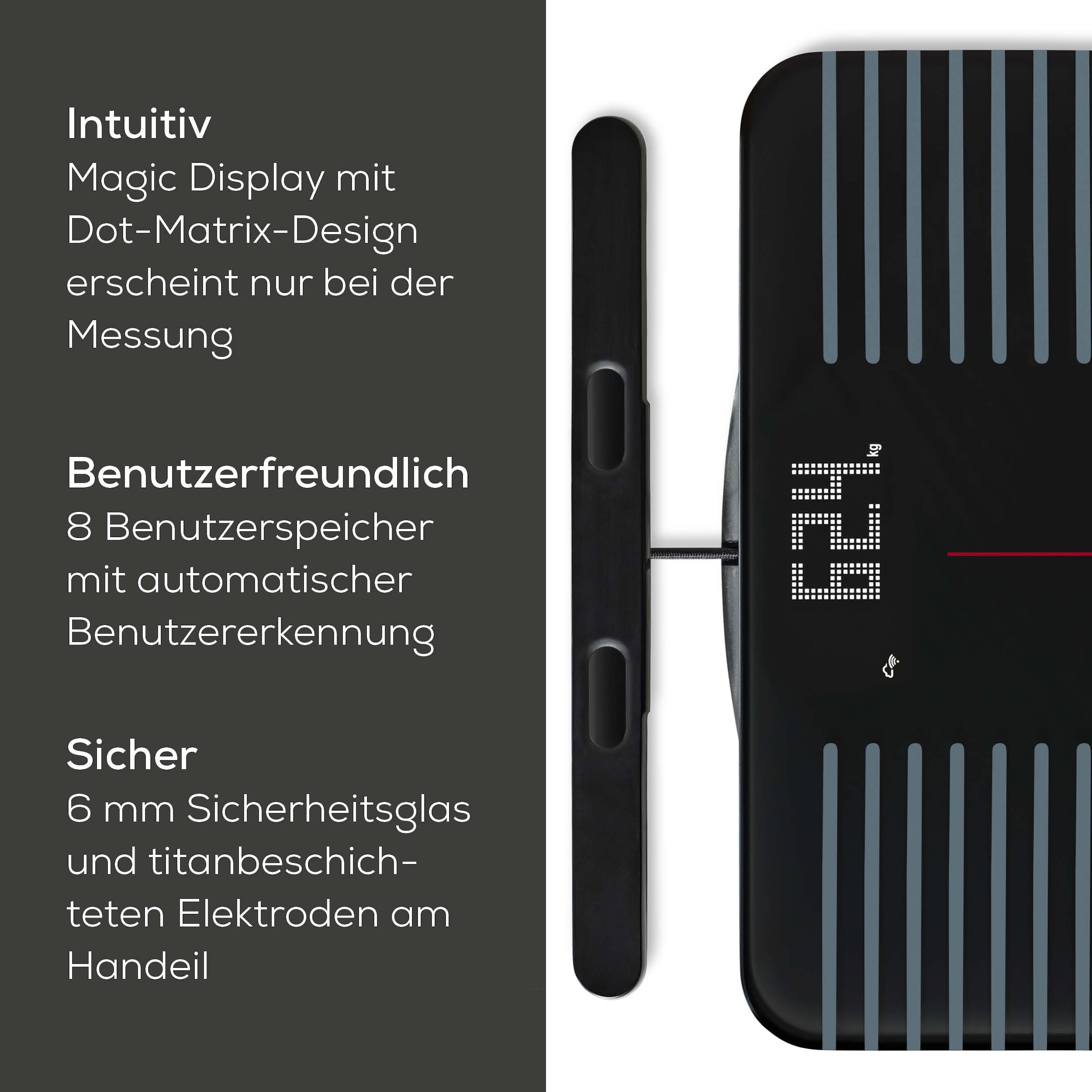 BEURER Körper-Analyse-Waage »BF 990 Diagnosewaage zur Ganzkörperanalyse, 180 kg, App-Verbindung«, Mit Handsensoren und App-Anbindung via WIFI/Bluetooth, 25 Messwerte