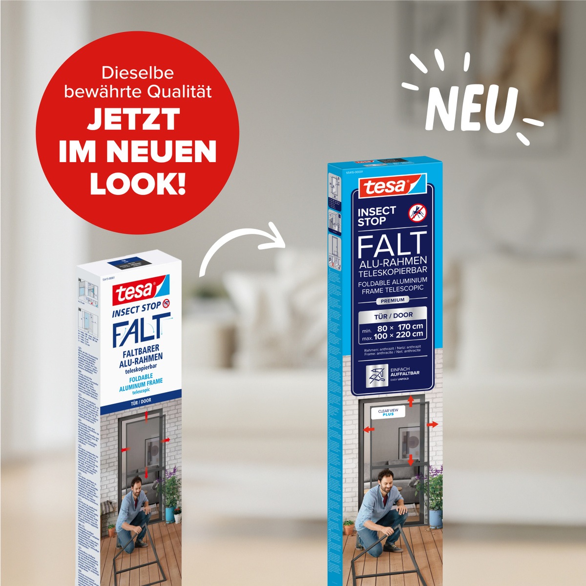 tesa Insektenschutz-Tür »FALT Alu Rahmen teleskopierbar Premium für Türen« Packung, Teleskop Alu Rahmen, 1 Stk. tlg. Alu Insektenschutz 80 cm x 170 cm bis 100x cm x 220 cm