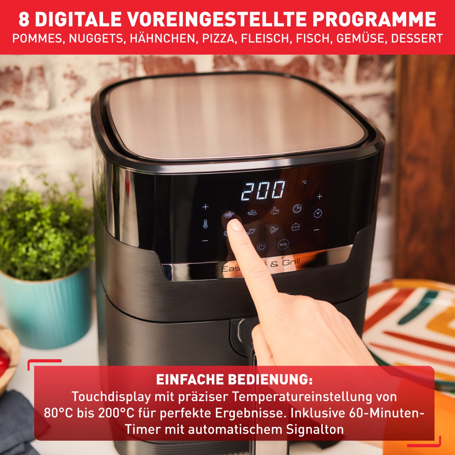 Tefal Heißluftfritteuse »Easy Fry & Grill Precision«, 1550 W, XL Kapazität, 8 Programme, weniger Fett, Druckguss-Grillrost, EY5058