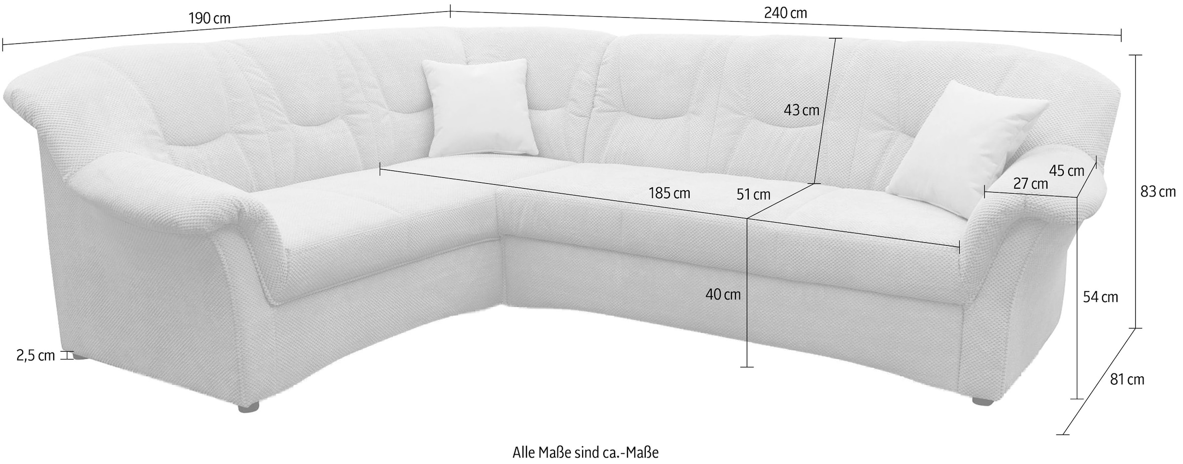 OTTO home Ecksofa »Langeland 232 x 146 cm, auch mit Schlaffunktion, mit Federkern, L-Form« mittelfester Sitzkomfort, aus pflegeleichtem, weichem Microfaser Bezug