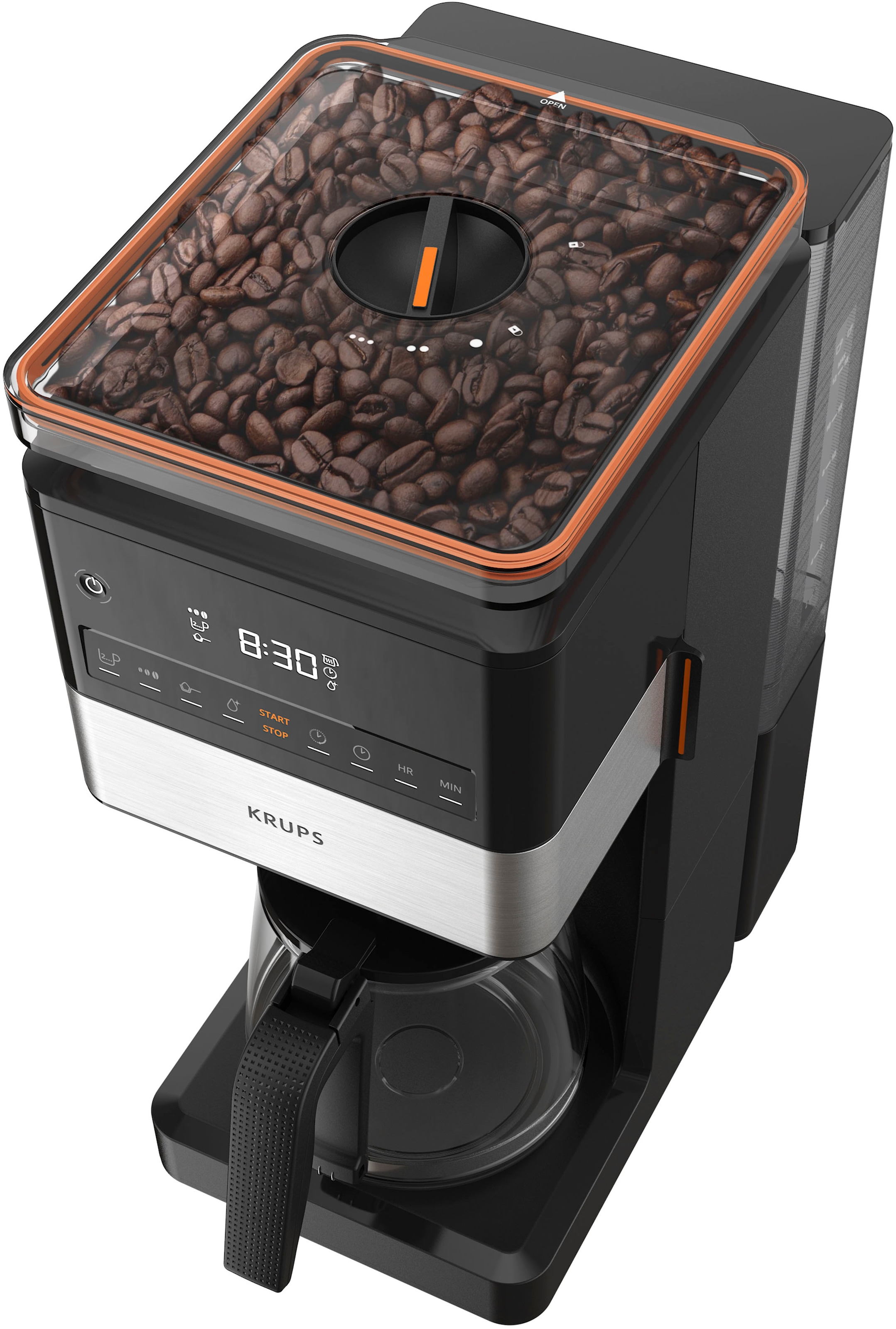 Krups Filterkaffeemaschine »KM8428 Grind Aroma XL«, 1,5 l Kaffeekanne, Papierfilter-Permanentfilter, 1x4, Kegelmahlwerk, digitales Bedienfeld, 1,5 l, 2 h Warmhaltefunktion